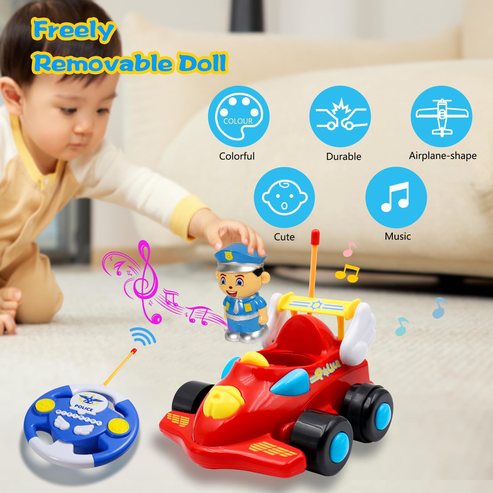 HDOTI Remote Control Car for Toddlers - Cartoon RC Toy for Boys & Girls Age 3+, Best Christmas & Birthday Gift for Kids - Fun Indoor & Outdoor Play Toy for Preschoolers