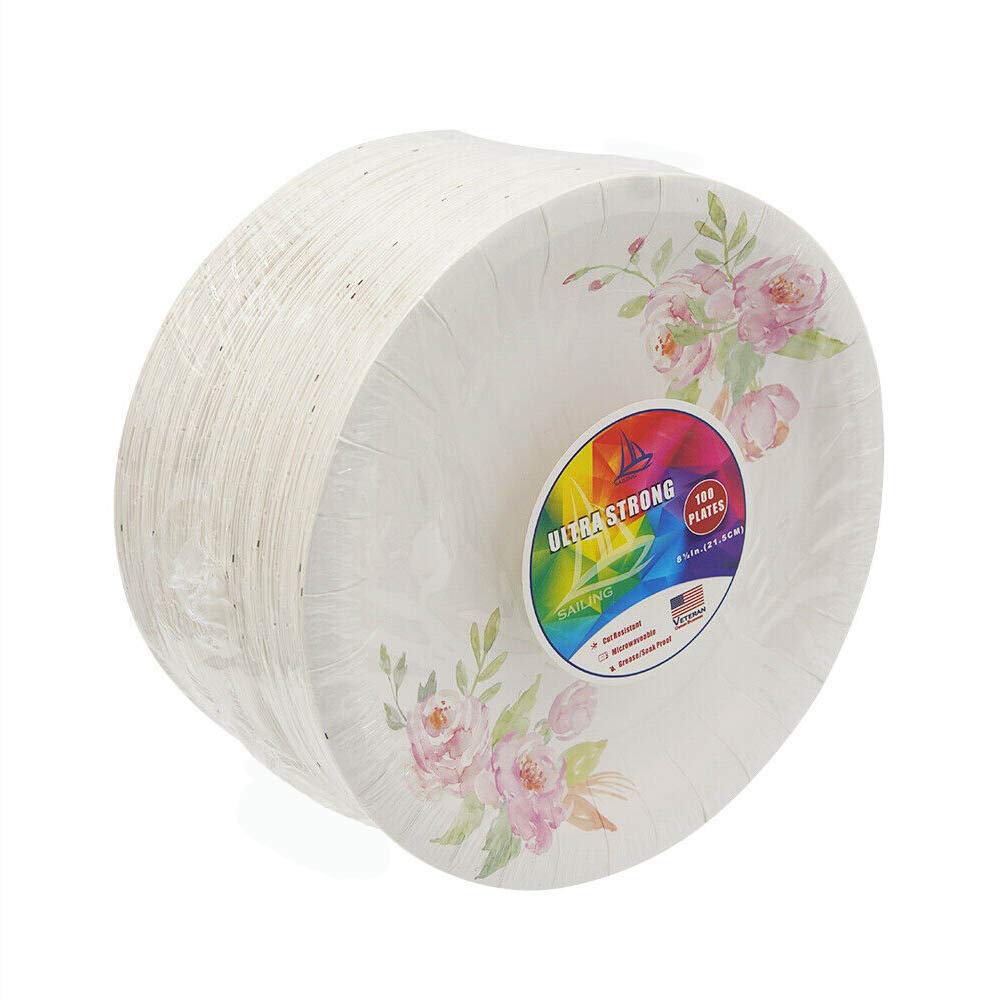 8.5 Inch Floral Disposable Paper Plates - Elegant Dinner & Dessert Plates for Parties (100 Pack) | Perfect for Bridal Showers, Baby Showers, Weddings, Anniversaries, Birthdays & Holiday Celebrations