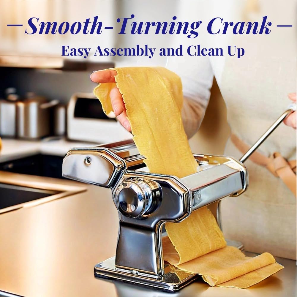 **7-in-1 Pasta Maker Machine with 150mm Roller & Hand Crank – Adjustable Thickness for Spaghetti, Fettuccine, Lasagna, Dumpling Skin – Perfect for Homemade Italian Pasta & Asian Noodles**    *(Ideal for Home Chefs, Italian Cuisine Lovers & DIY Pasta Enthusiasts – Great Gift for Cooking Beginners & Foodies!)*