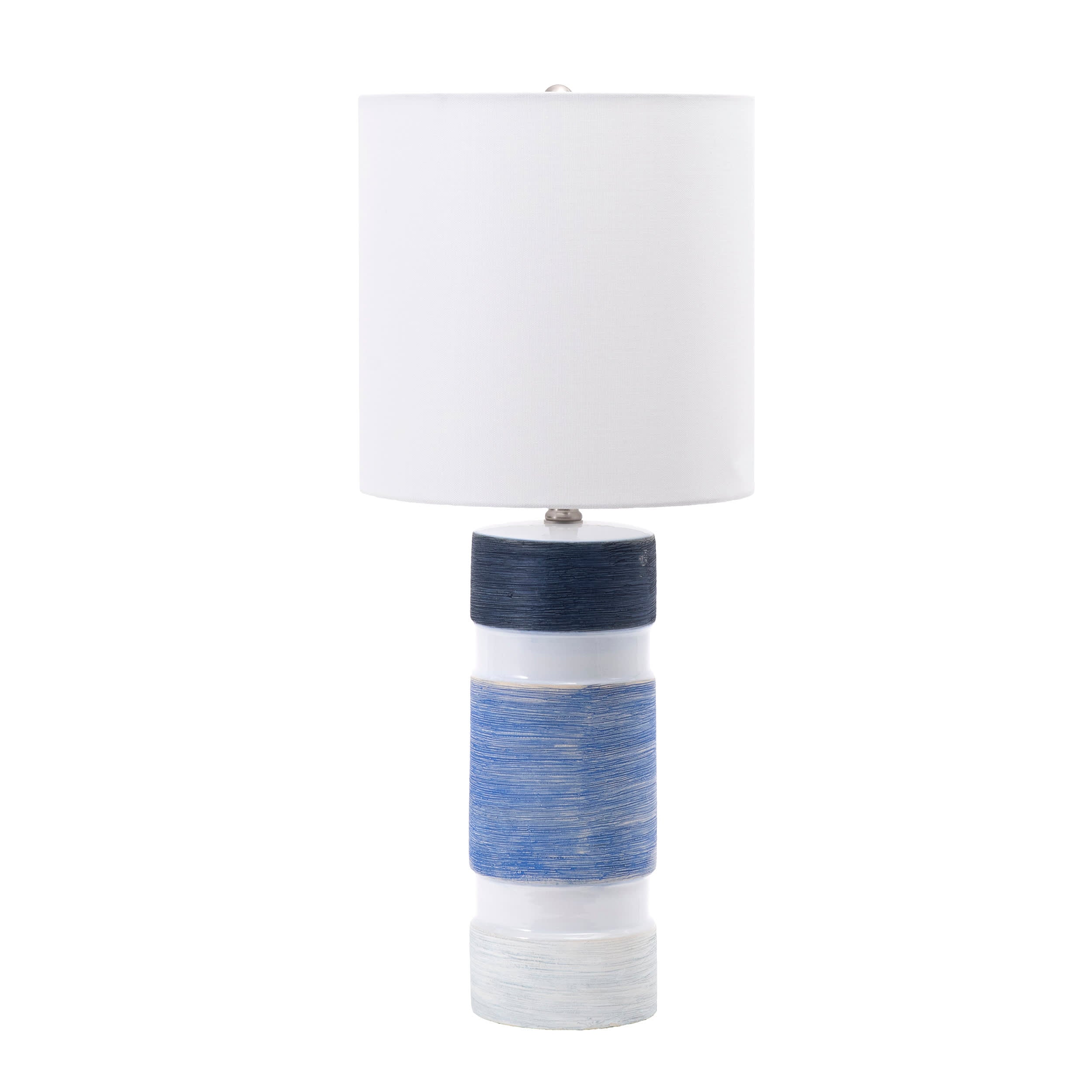25 Inch Ombre Banded Ceramic Table Lamp - Blue Gradient Modern Home Decor for Bedroom, Living Room & Office Lighting