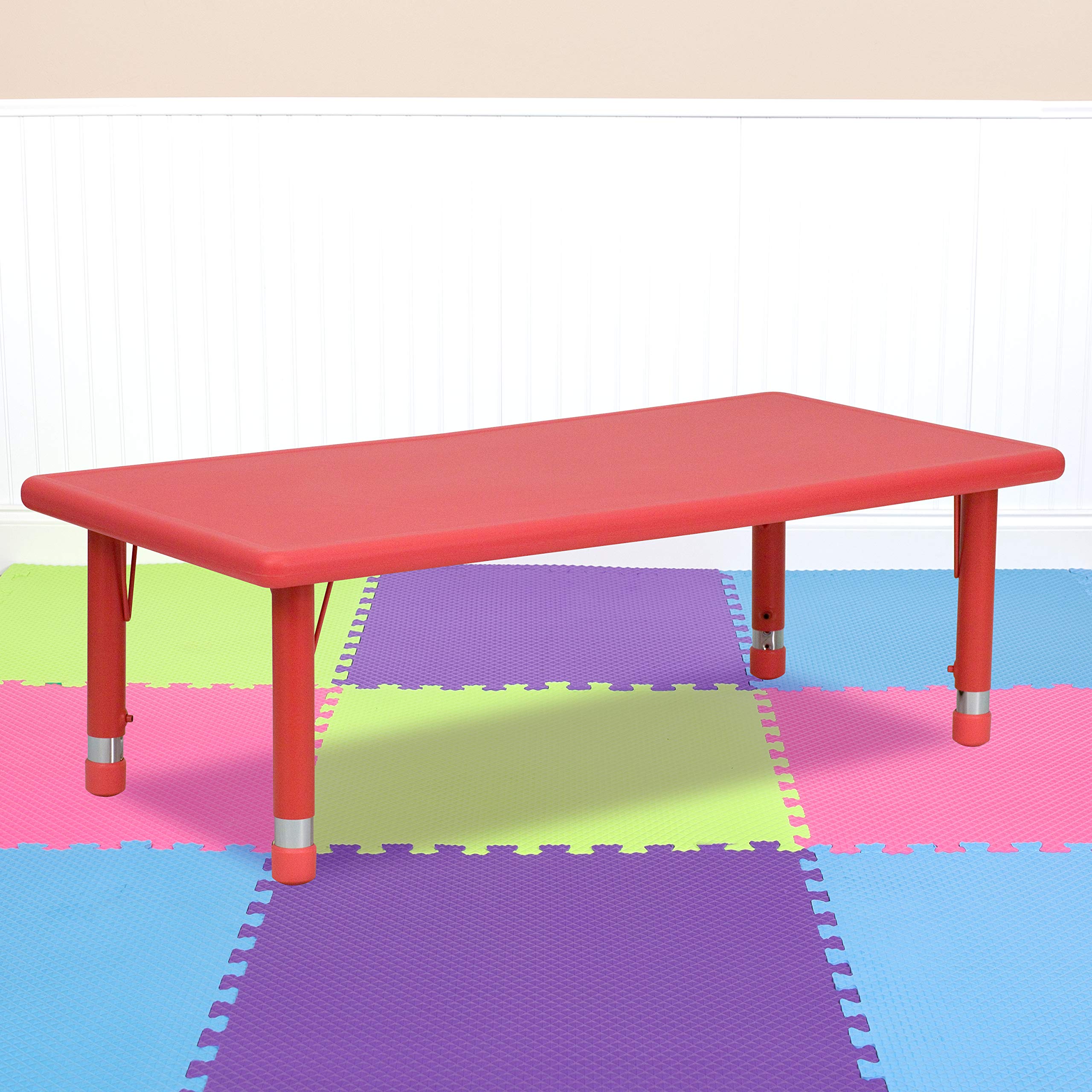 EMMA + OLIVER 24x48 Inches Red Plastic Adjustable Height Kids Activity Table - Perfect for Playrooms, Classrooms & Daycare Centers
