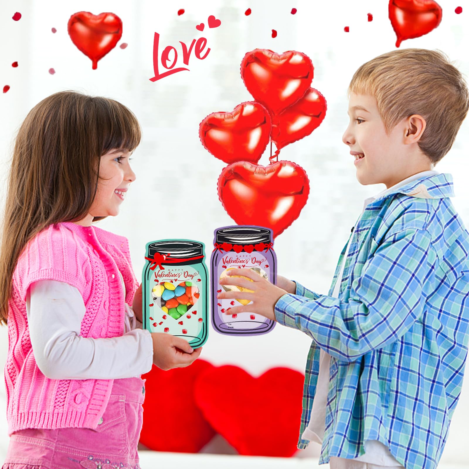 48 Pack Valentine's Day Cards for Kids - Classroom Valentine Exchange Cards with Mason Jar Design - Funny School Party Favors for Valentine Gifts (Candy Not Included) | Perfect for Classroom Activities, School Parties & Kids' Valentine Exchange Events