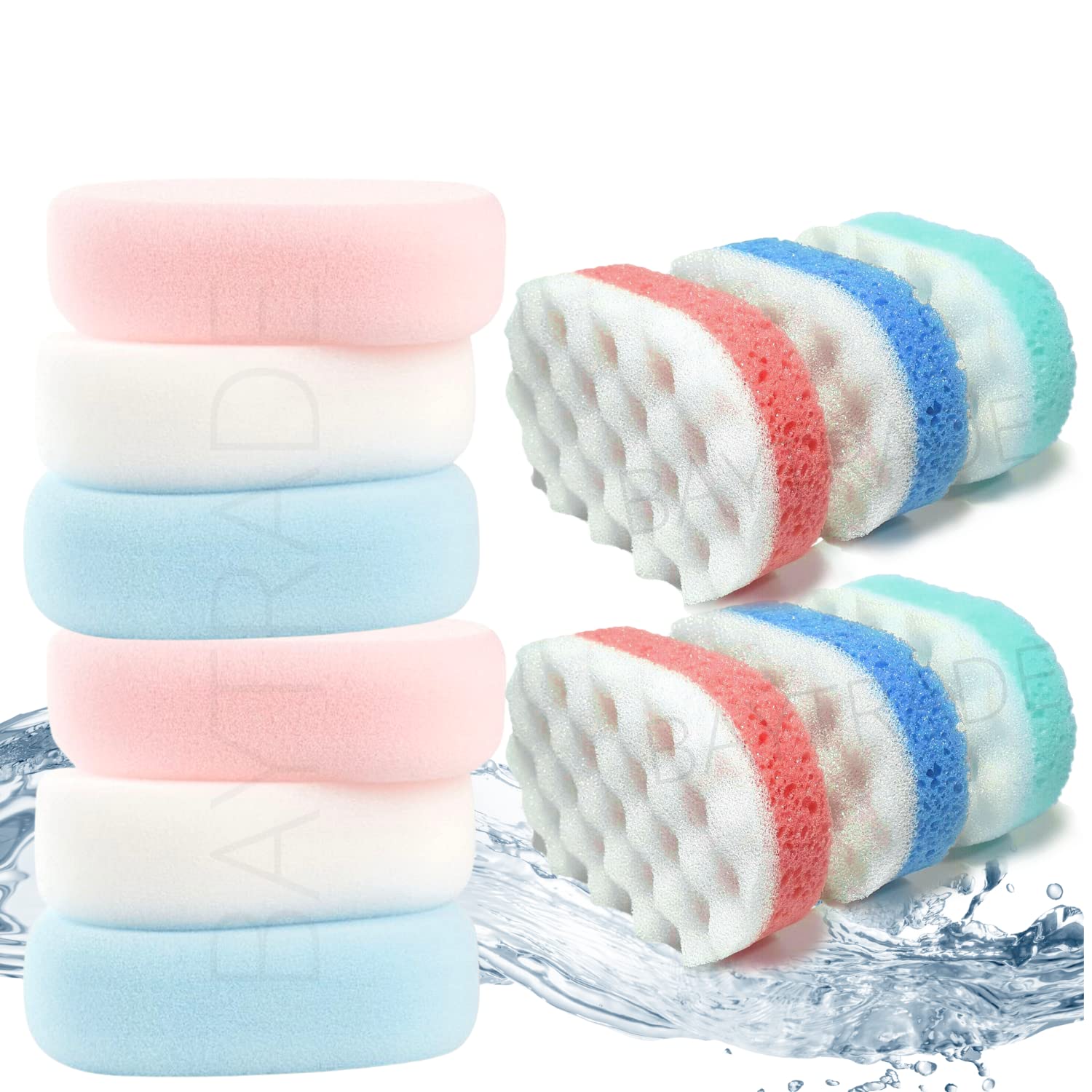 12 Pack Bath Sponges for Adults - 6 Exfoliating & 6 Smooth Shower Sponges | Soft & Rough Sides | Gentle Skin Care for Men, Women & Kids | Perfect for Daily Shower, Spa & Body Scrub