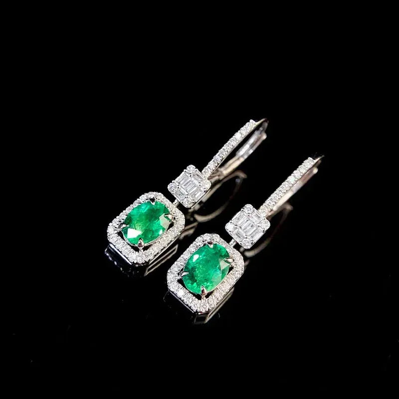 18K White Gold Emerald and Diamond Earrings for Women - Romantic Elegant Jewelry with Real Natural Gemstones | Perfect for Weddings, Anniversaries, and Special Occasions