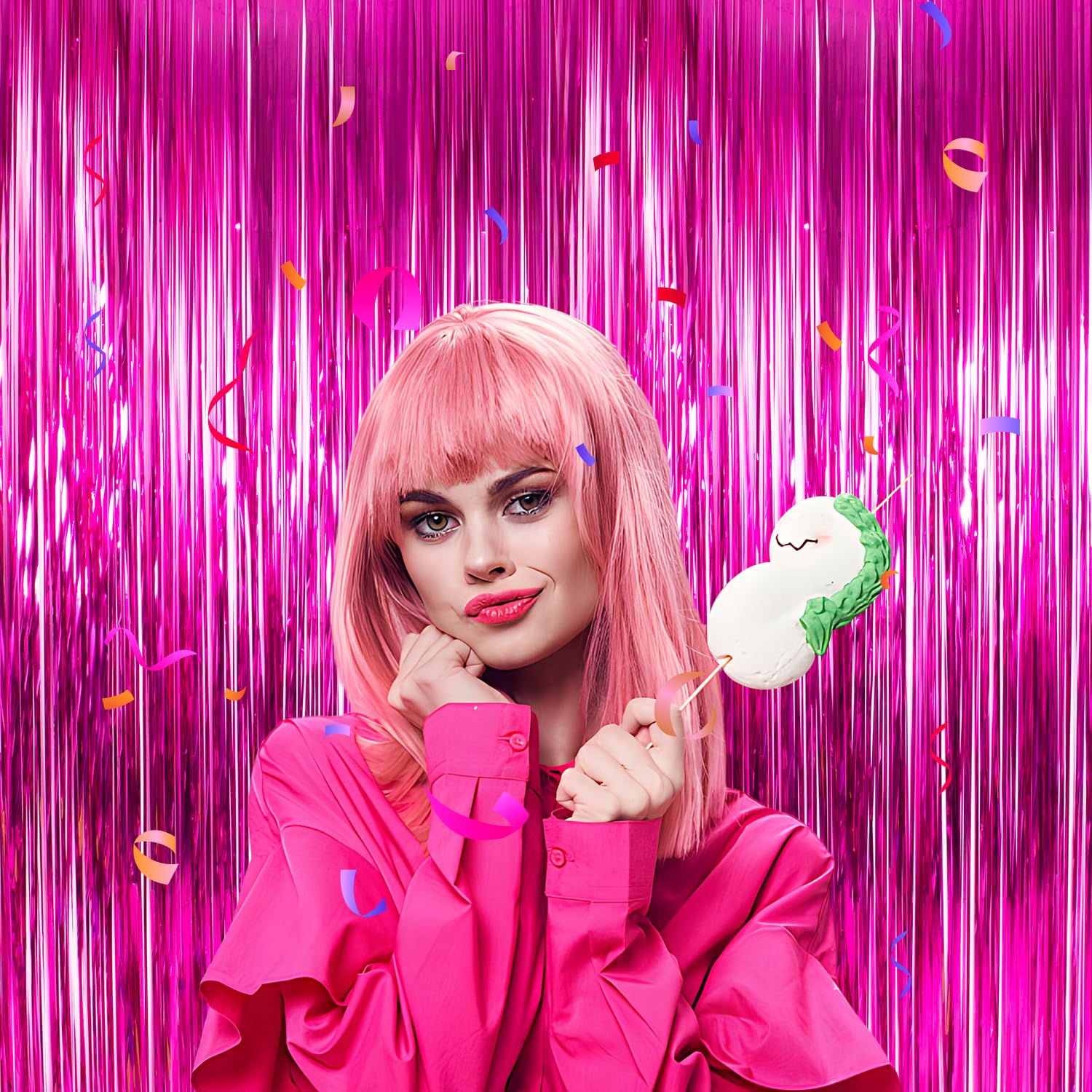 Hot Pink Tinsel Curtains Backdrop - 2 Pack 3.3x8.2FT Fringe Party Decorations for Birthday, Photo Booth, Baby Shower & Bridal Shower - Glamorous Pink Streamers for Women's & Girls' Party Decor