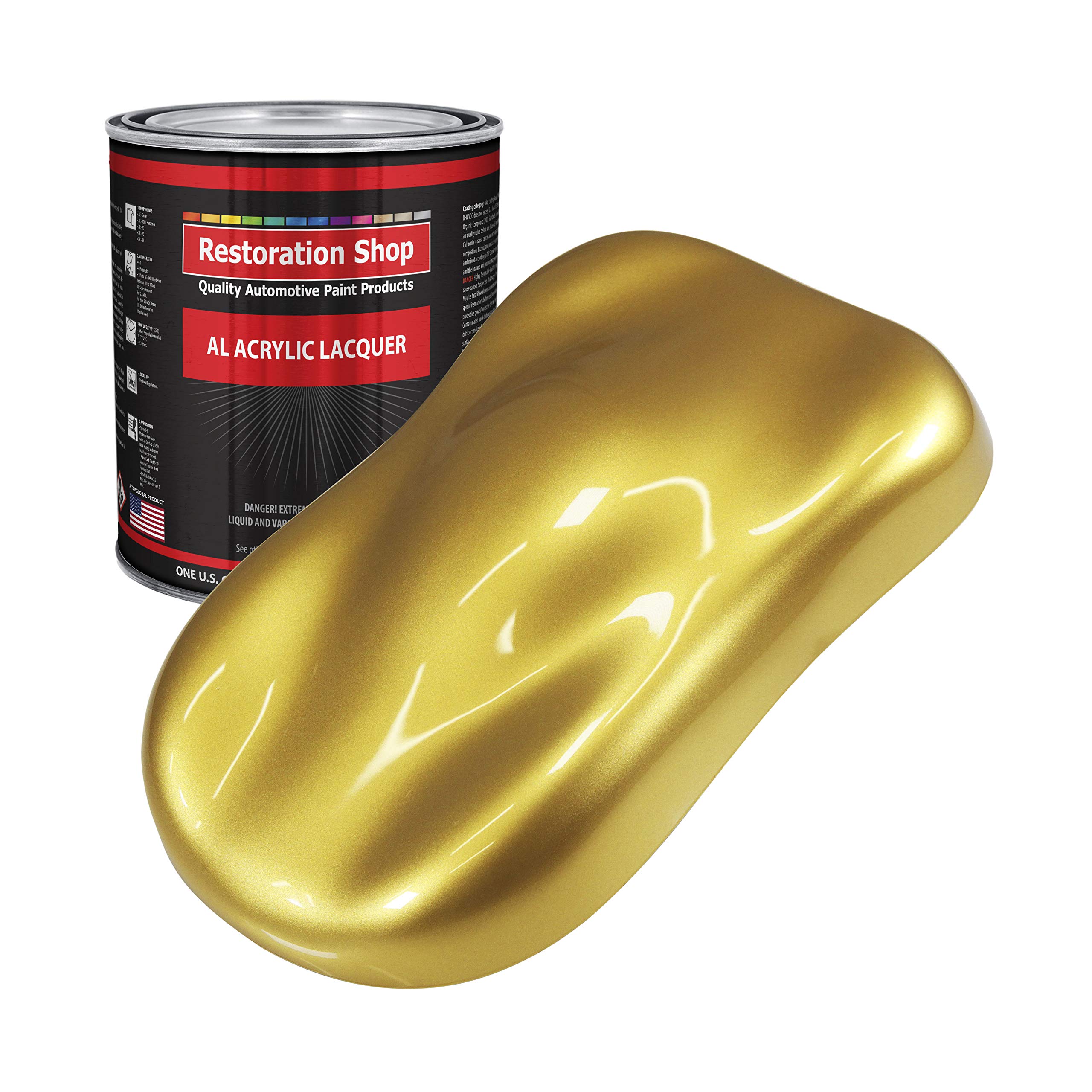 Restoration Shop Anniversary Gold Metallic Acrylic Lacquer Auto Paint - 1 Gallon Professional Gloss Coating for Cars, Trucks, Guitars & Furniture Refinishing | Perfect for Automotive Restoration, DIY Projects & Custom Paint Jobs