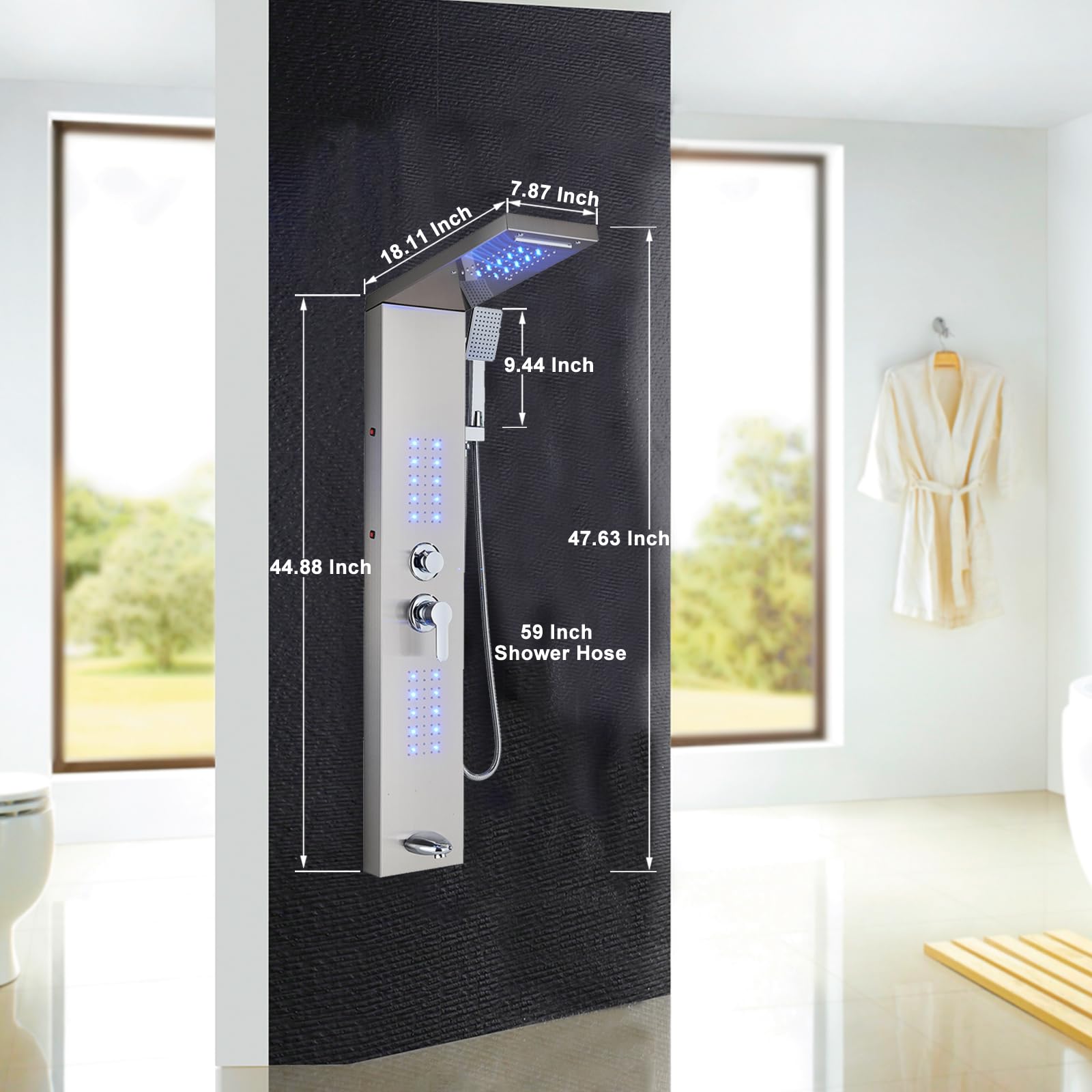 LED Shower Panel System with Rainfall & Waterfall Shower Head - Full Body Massage Jets - Modern Stainless Steel Shower Tower Faucet Set in Brushed Nickel for Bathroom | Perfect for Spa-Like Experience & Luxury Bathroom Upgrade