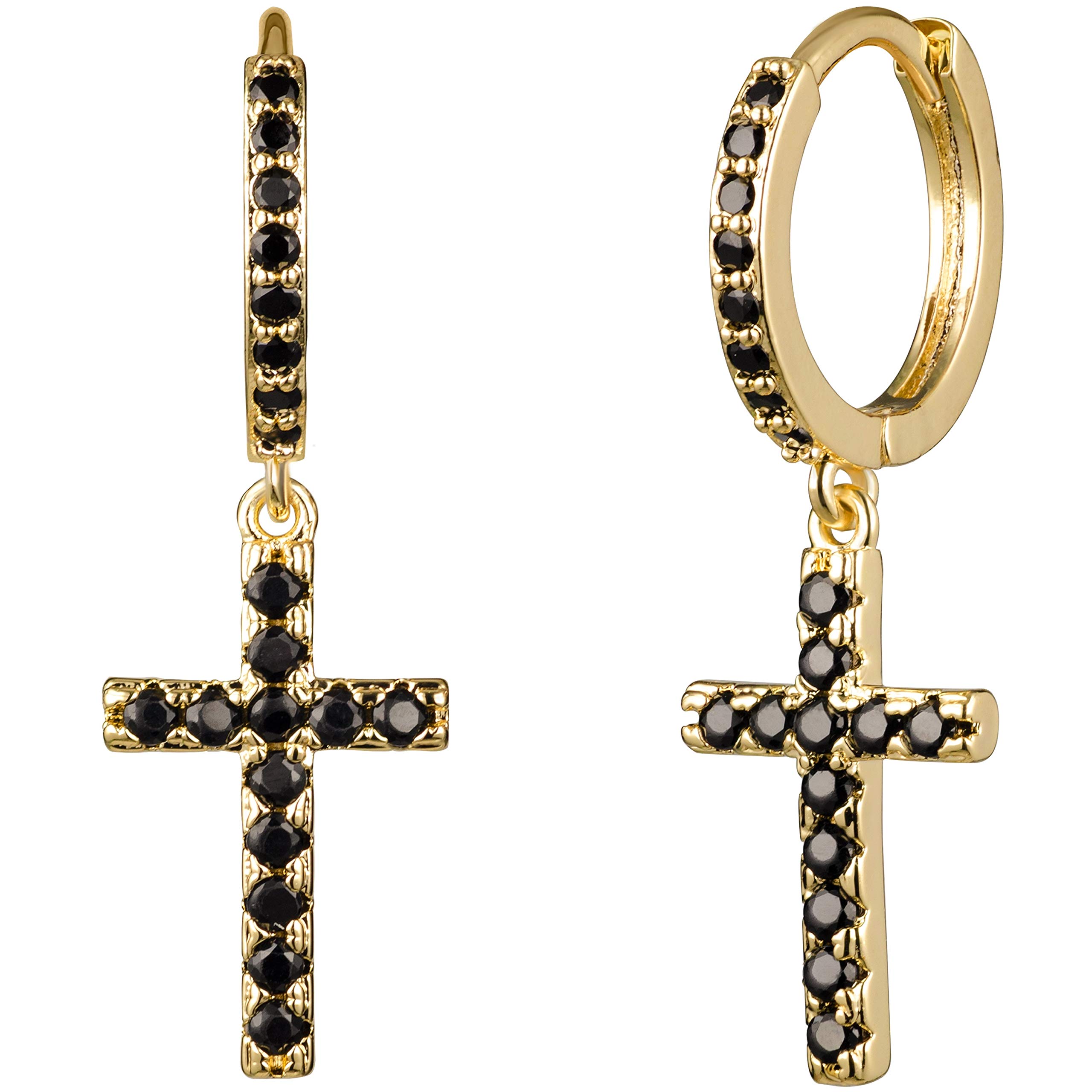 14K Gold Plated Cubic Zirconia Cross Hoop Earrings for Women & Men - LAVLA Silver/Gold Dangle Pave Small Hoop Earrings - Perfect for Everyday Wear, Gifts, and Special Occasions
