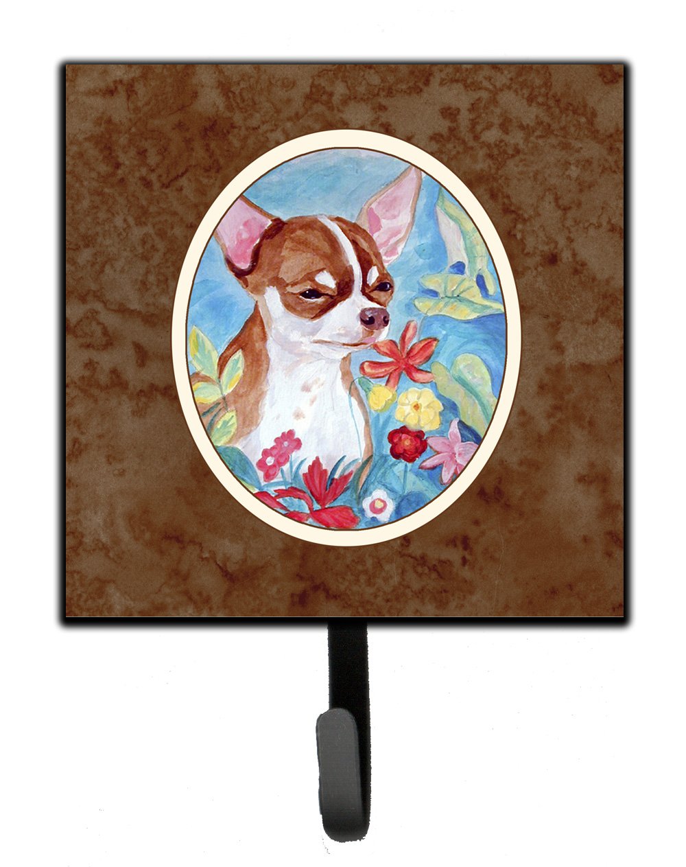 Caroline's Treasures 7053SH4 Floral Chihuahua Wall Hook - Key Holder, Coat Rack, Leash Hanger for Keys, Towels, Aprons | Perfect for Entryway, Kitchen & Pet Organization