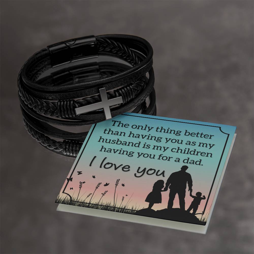 Stylish Leather Cross Bracelet for Men - Thoughtful Gift for Husband from Wife - Perfect for Anniversary, Birthday & Valentine's Day - Ideal for Everyday Wear & Special Occasions