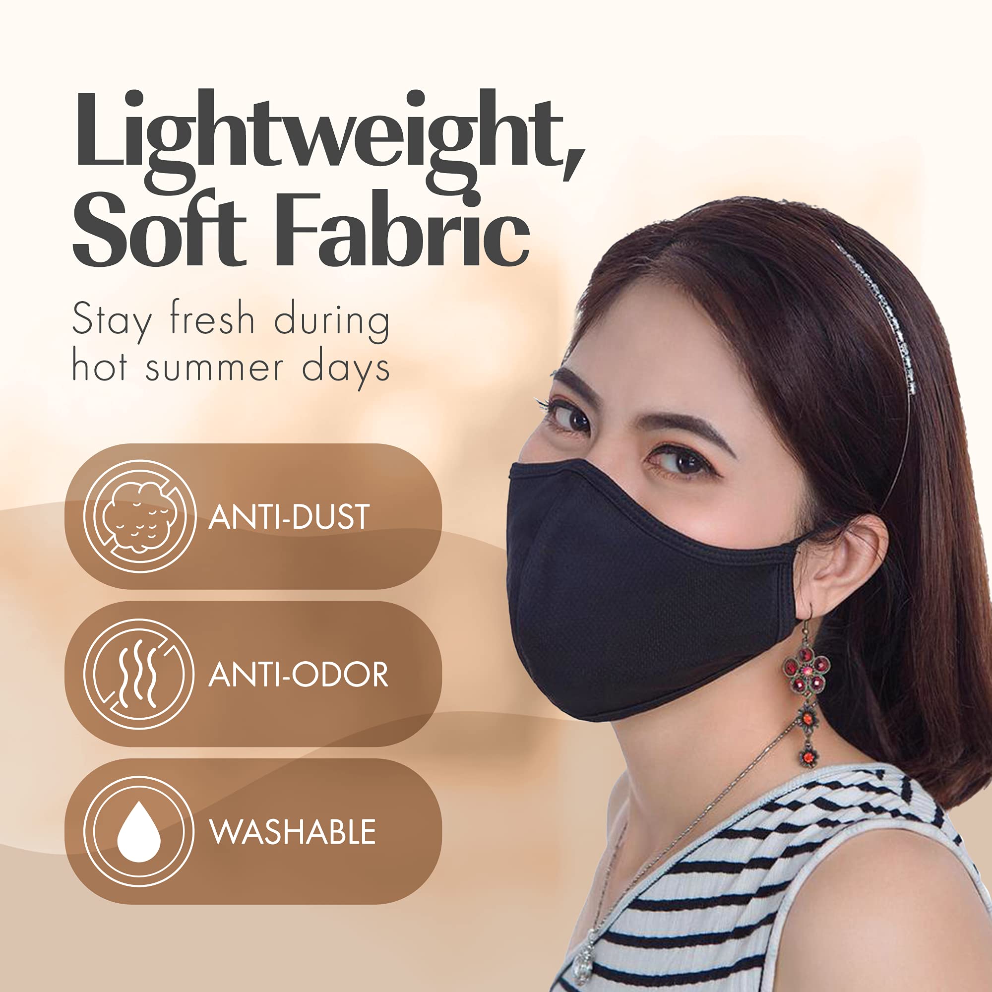 Reusable 3-Layer Black Face Mask - Washable & Adjustable for Adults & Kids - Perfect for School & Travel