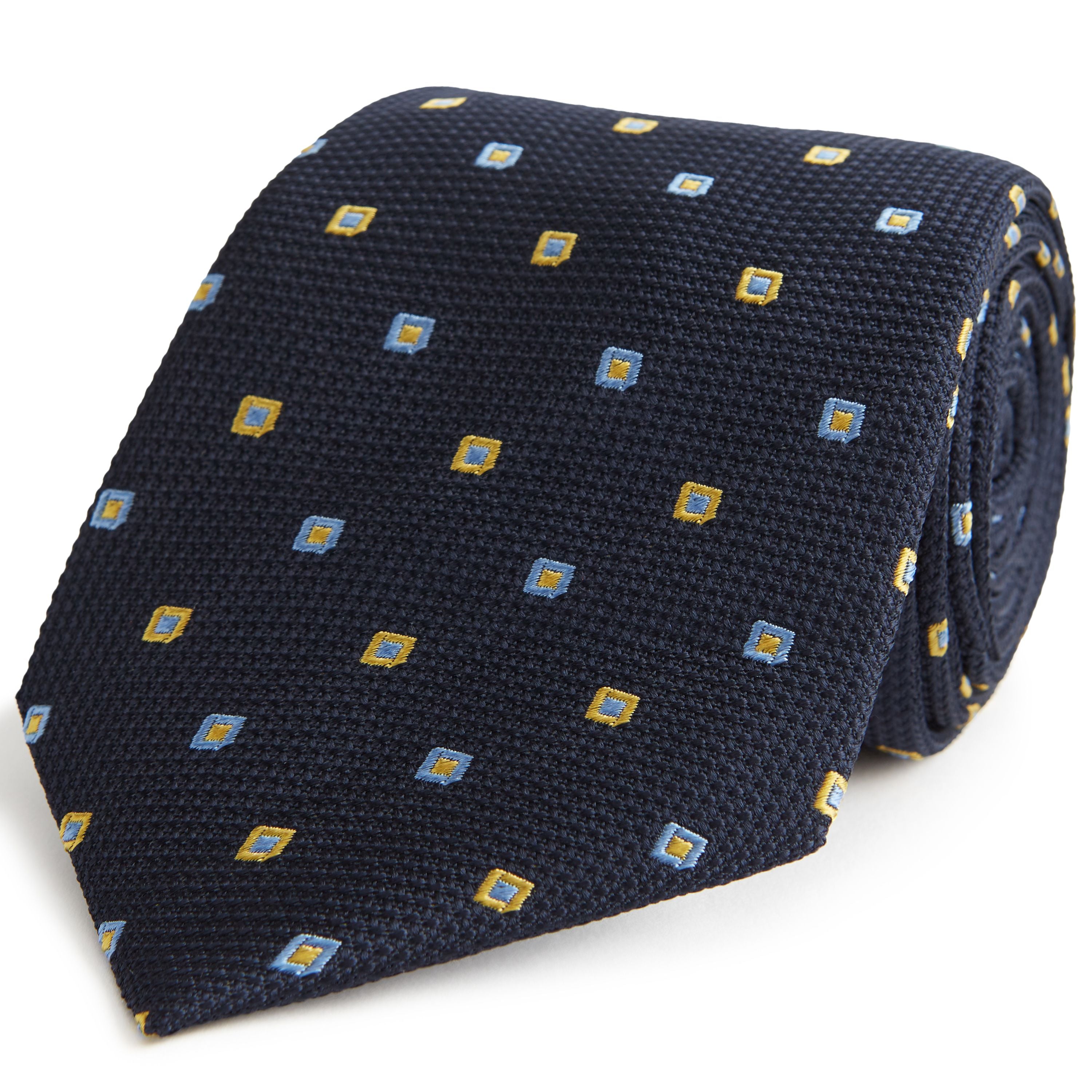 Luxury Navy and Yellow Diamond Woven Silk Tie for Men - Elegant Formal Necktie for Business, Weddings & Special Occasions