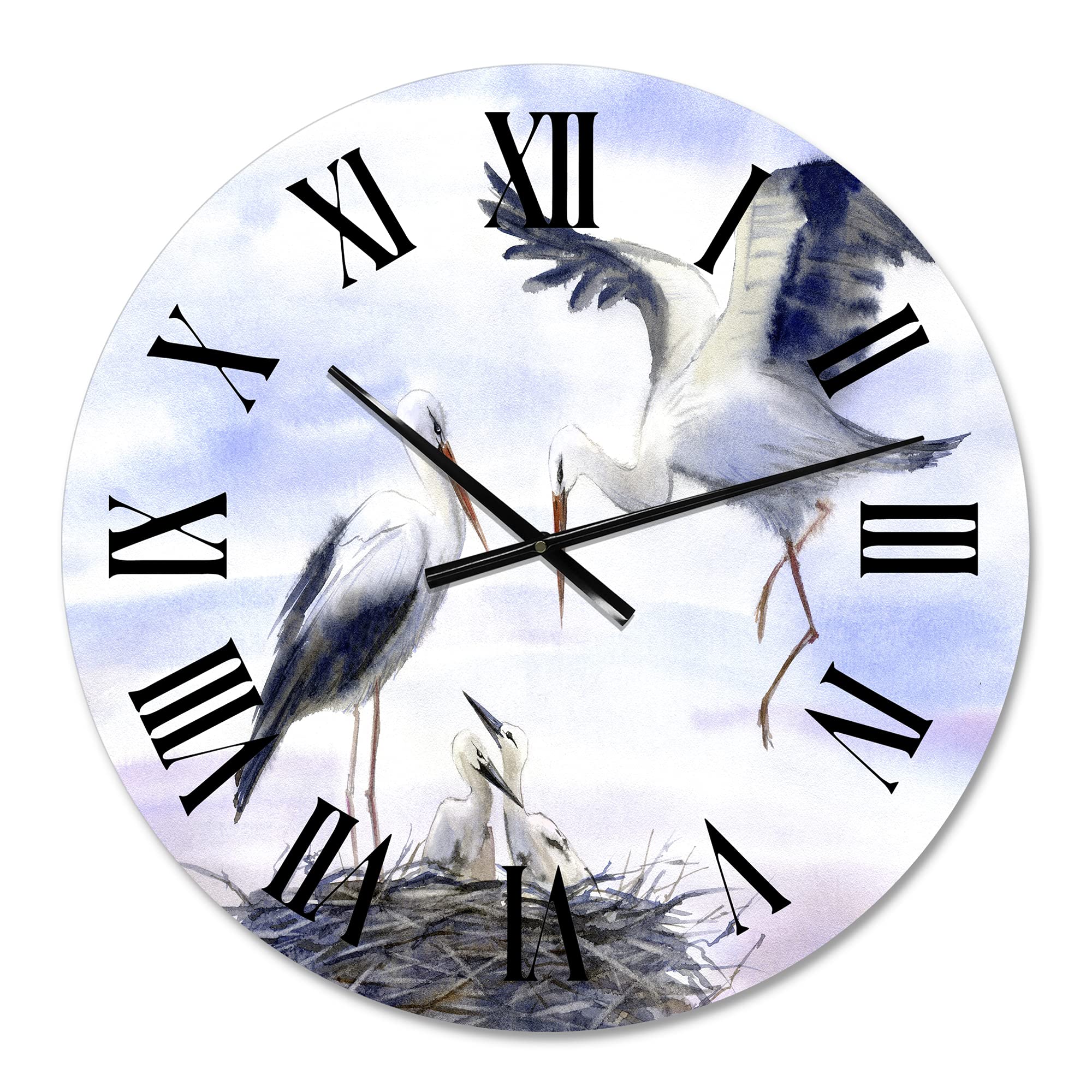 Farmhouse Wall Clock 'Storks in The Nest' - Large Rustic Animal Wall Clock for Home, Office & Kitchen Decor | Perfect for Living Room, Bedroom & Country Style Interiors