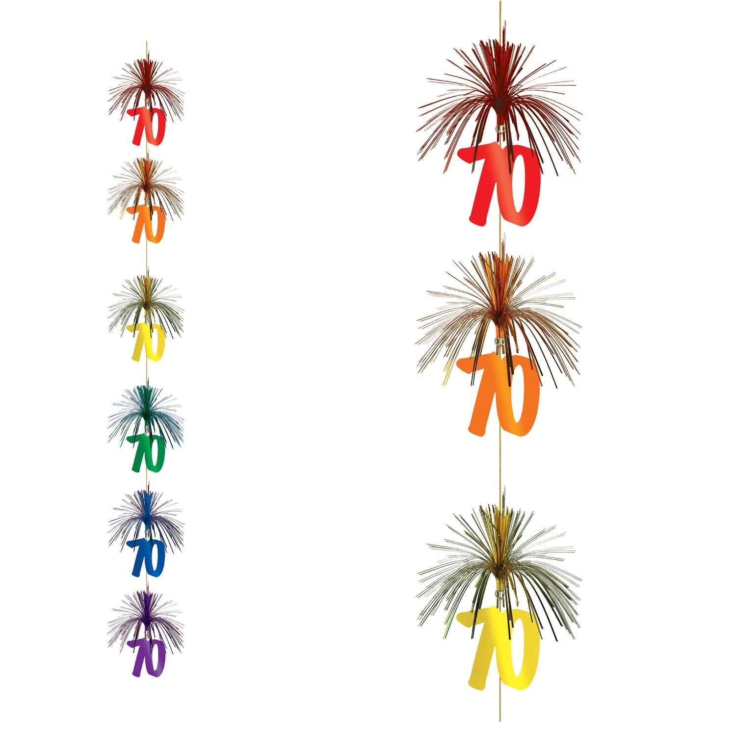 12 Pack Beistle 70th Birthday Party Firework Stringer Decorations - Colorful Hanging Streamers for Milestone Celebrations, Anniversaries & Retirement Parties