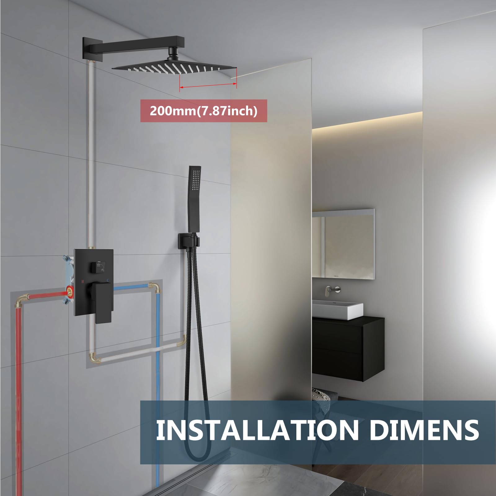 Aolemi Matte Black 8 Inch Wall Mount Shower Faucet Set - Rain Shower System with Handheld Spray, Rough-in Valve & Shower Trim Kit - Perfect for Modern Bathroom Renovation & Spa-Like Shower Experience