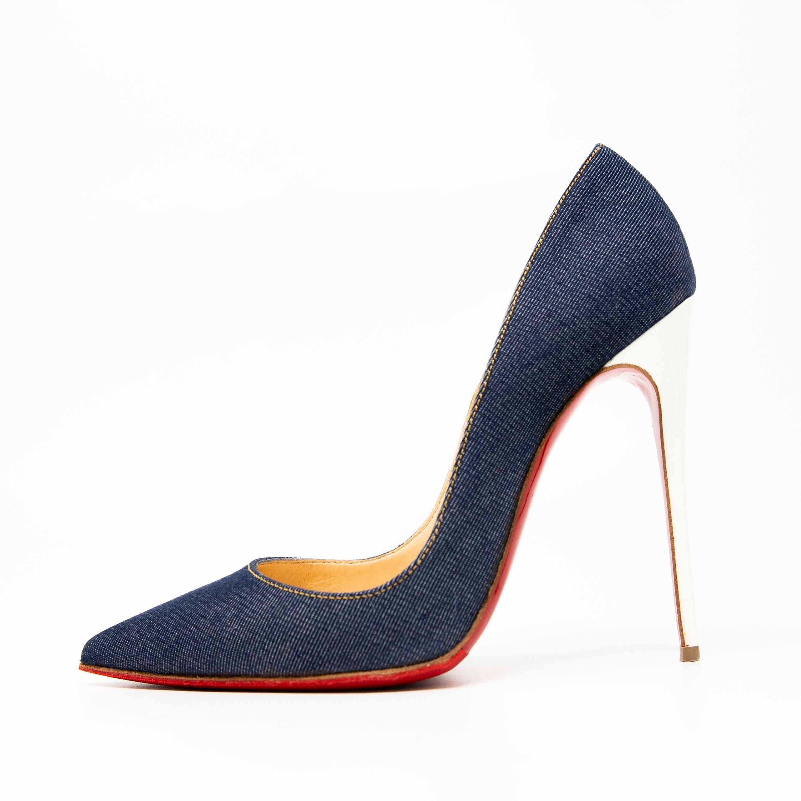 Christian Louboutin Blue Denim So Kate 100mm Pumps - Women's Luxury High Heels for Parties & Evening Events (Size 38)