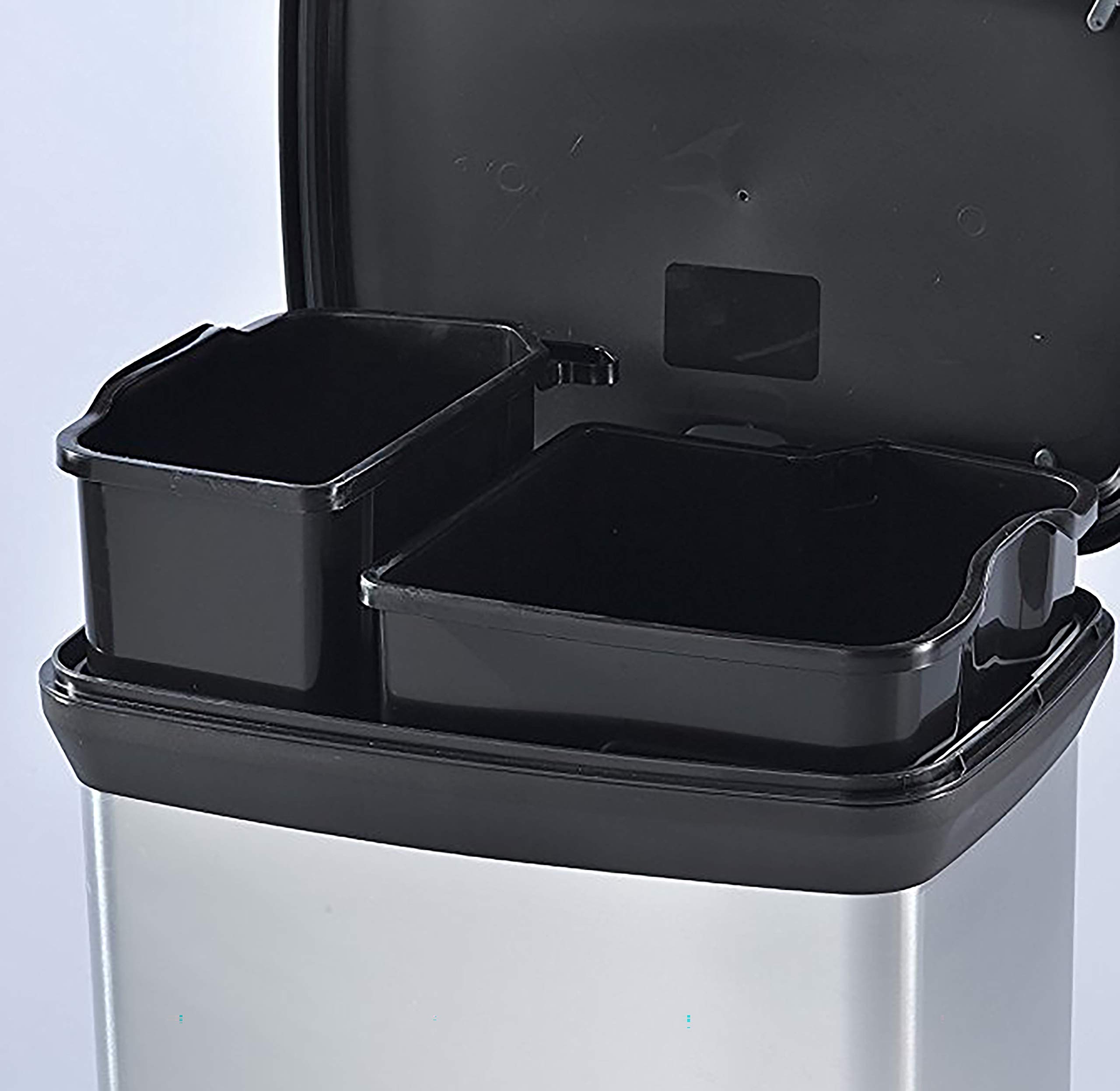 Curver Metal Effect 70% Recycled 30L Dual Compartment Kitchen Recycling Bin with Pedal Touch - Silver | Eco-Friendly Waste Bin for Kitchen, Office & Home Decor