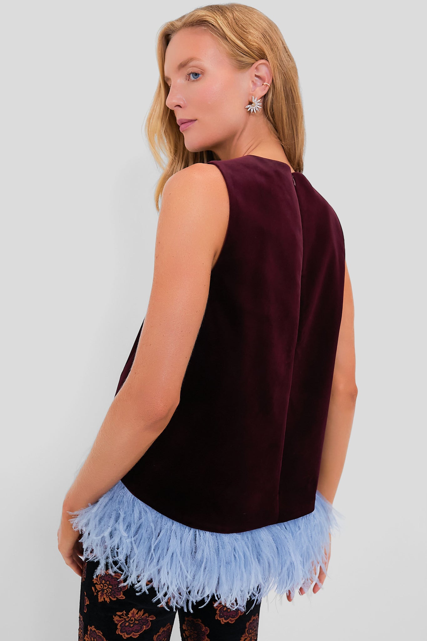 Bourdeaux Solid La Scala Top with Feathers - Elegant Women's Blouse for Parties & Special Occasions | Perfect for Evening Events, Weddings & Date Nights