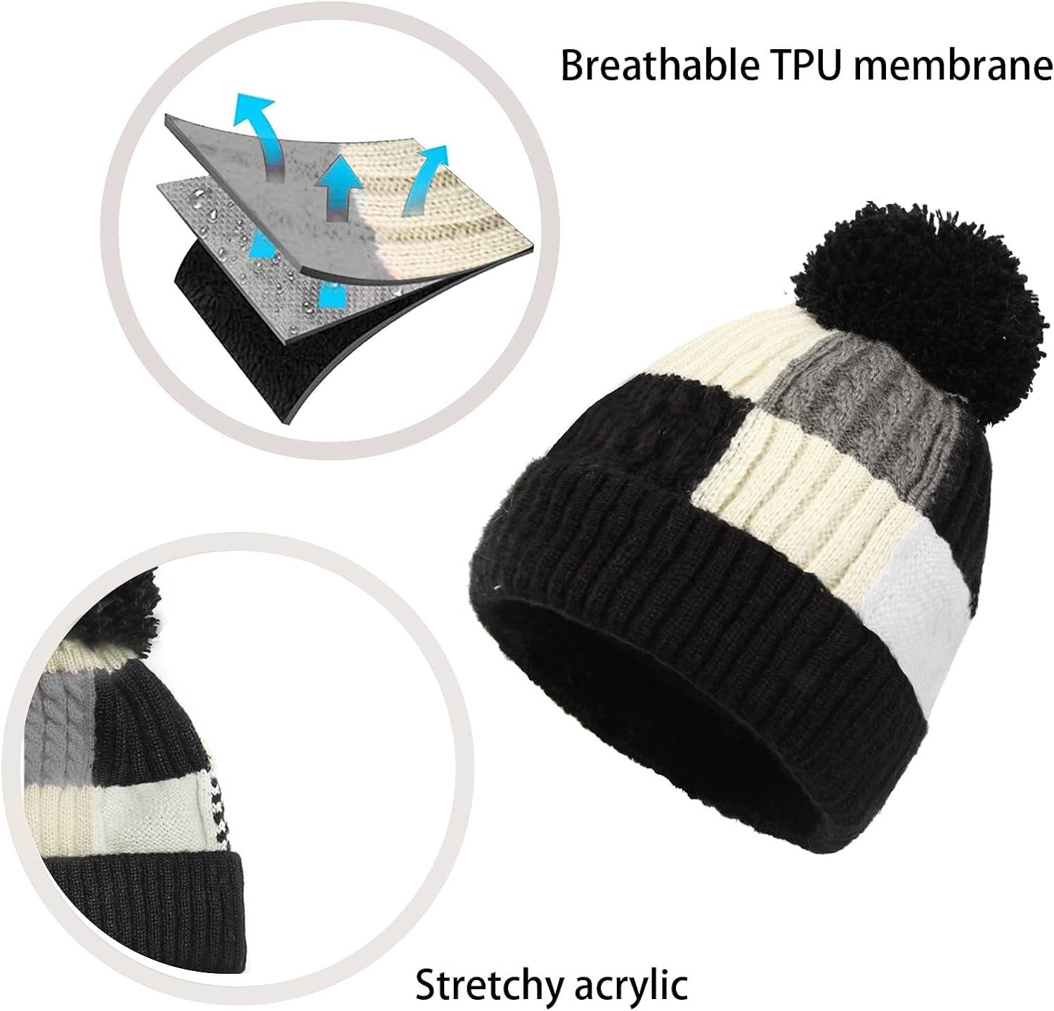 MEANBEAUTY Women's Knitted Beanie Hat with Pompom - Soft Warm Winter Ski Cap for Women & Men - Unisex Cold Weather Accessory for Outdoor Sports, Skiing, Snowboarding & Casual Winter Fashion