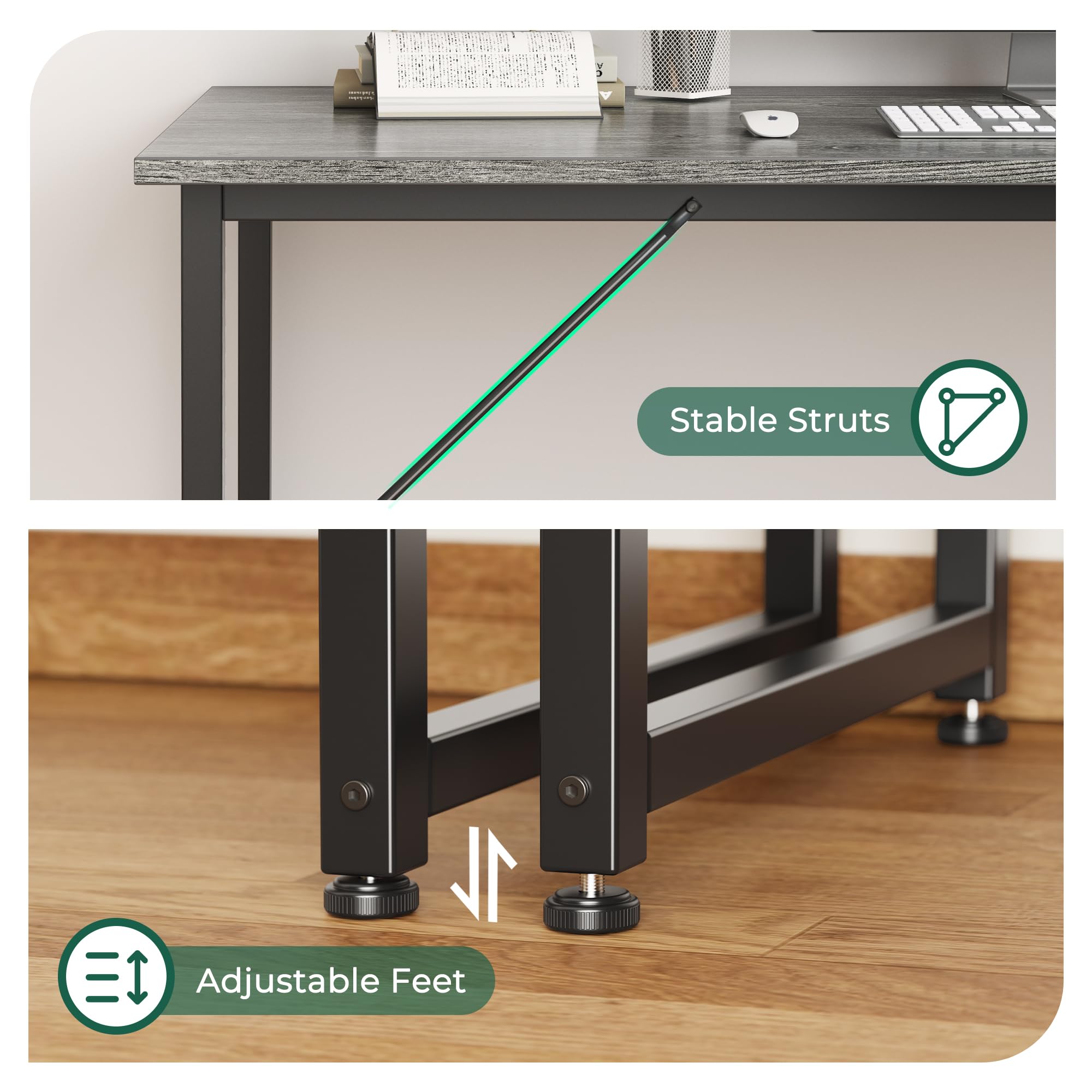 Huuger 55 Inch Modern Simple Office Desk - Sturdy Metal Frame Gaming & Work Desk with Storage, Large Legroom Space, Grey - Perfect for Home Office, Gaming Setup & Small Workspaces