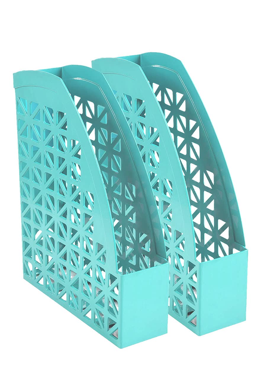 Mintra Office Plastic Desk Organizer Set of 2 - Magazine File Holder for Home & Office Organization - Teal Color - Perfect for Desk, Bookshelf, and Filing Cabinet Storage