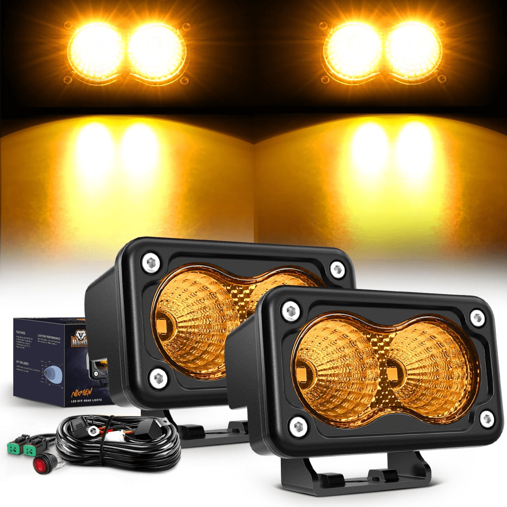 3 Inch 1070LM Amber DRL Flood LED Pods (Pair) - 18AWG DT Wire - Off-Road Lighting for Trucks, ATVs, UTVs & Boats - Waterproof Fog Lights for Outdoor Adventures