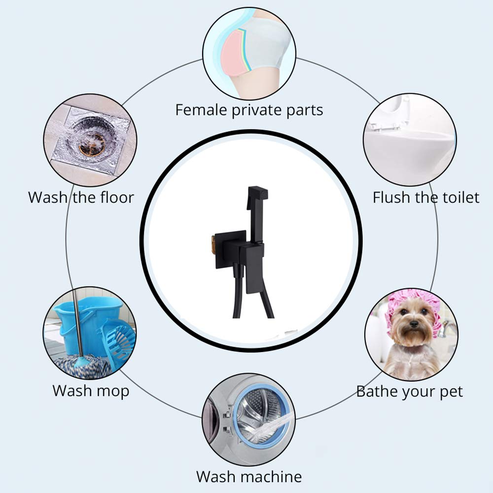 Black Handheld Bidet Sprayer with Hot & Cold Water - Wall Mounted Toilet Sprayer for Personal Hygiene, Cloth Diaper Washer & Shower Spray (Color: Black) - Perfect for Bathroom Cleaning, Baby Care & Postpartum Hygiene