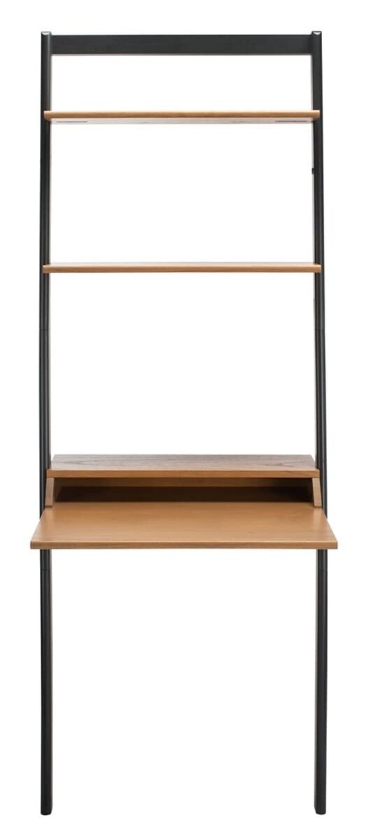 Safavieh Home Collection Pamella Black 2-Shelf Computer Desk - Modern Office Writing Table with Storage, Leaning Workstation DSK9400C in Natural/Charcoal - Perfect for Home Office, Study Room & Small Spaces