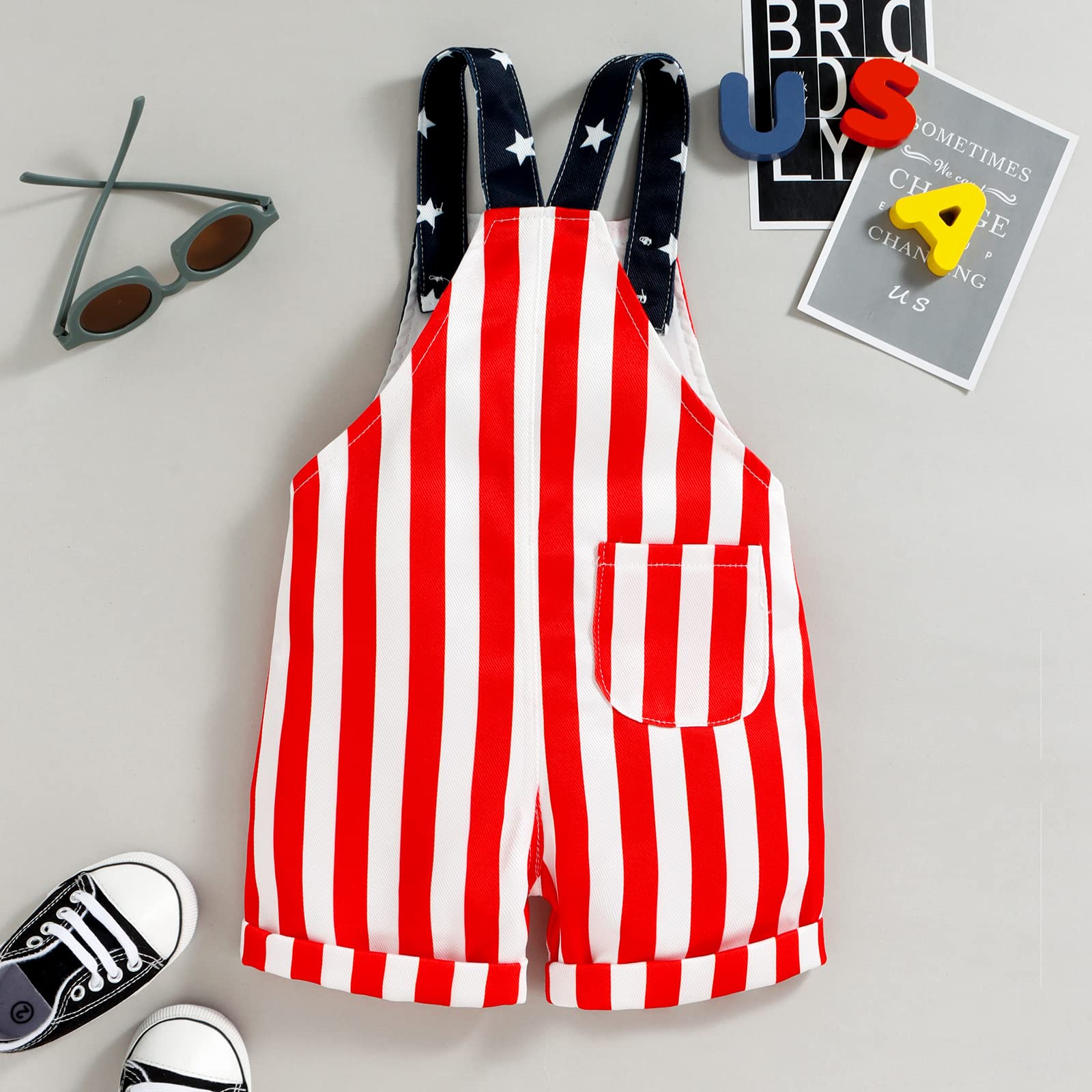 American Flag Overalls for Baby Boys & Girls - Patriotic 4th of July Outfit, Toddler Bib Overalls with Suspenders & Pockets | Perfect for Independence Day, Memorial Day & Summer Festivals