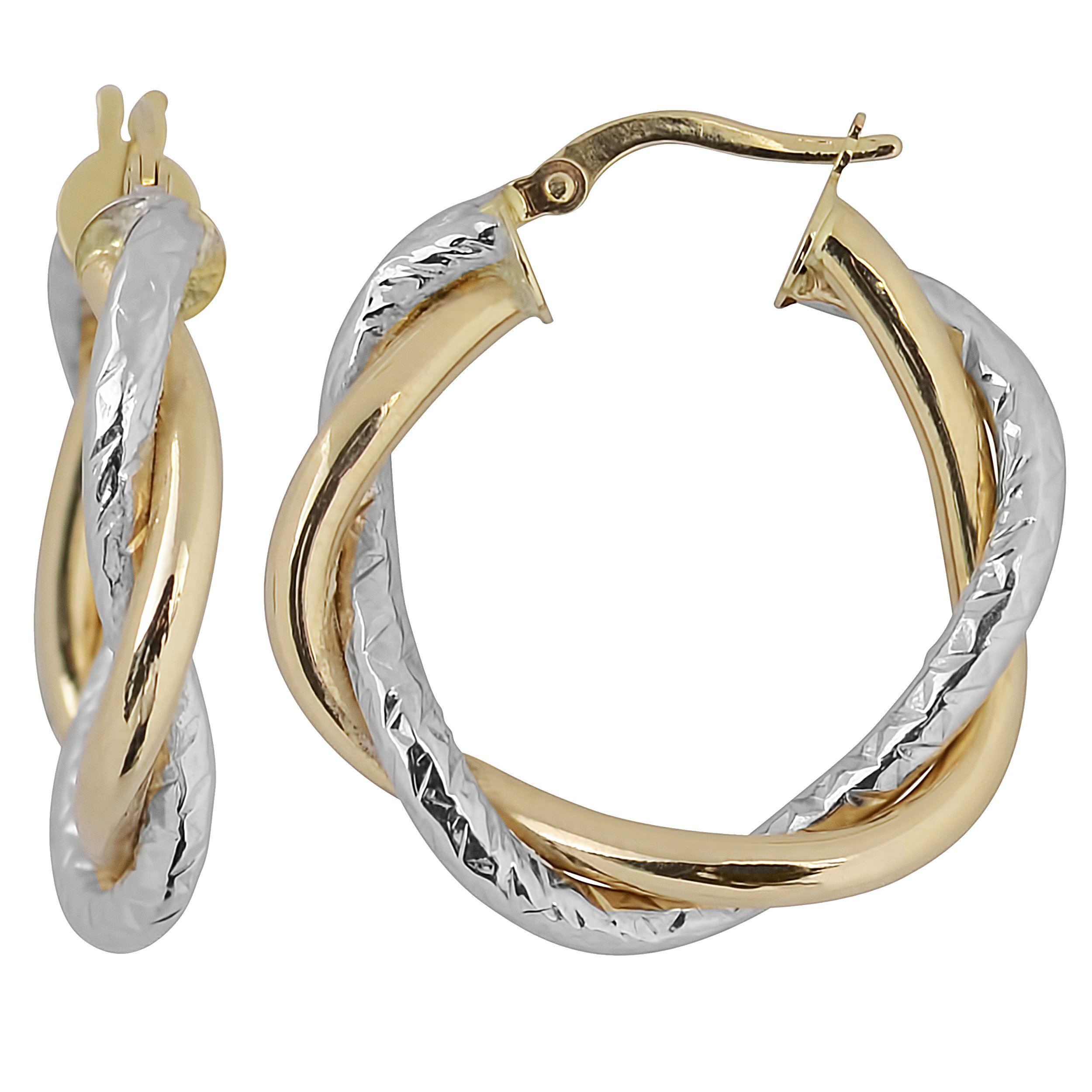 10K Gold Diamond-Cut Double Hoop Earrings for Women - Intertwined Polish Design, Elegant Dangle Drop Earrings for Party, Wedding & Everyday Wear