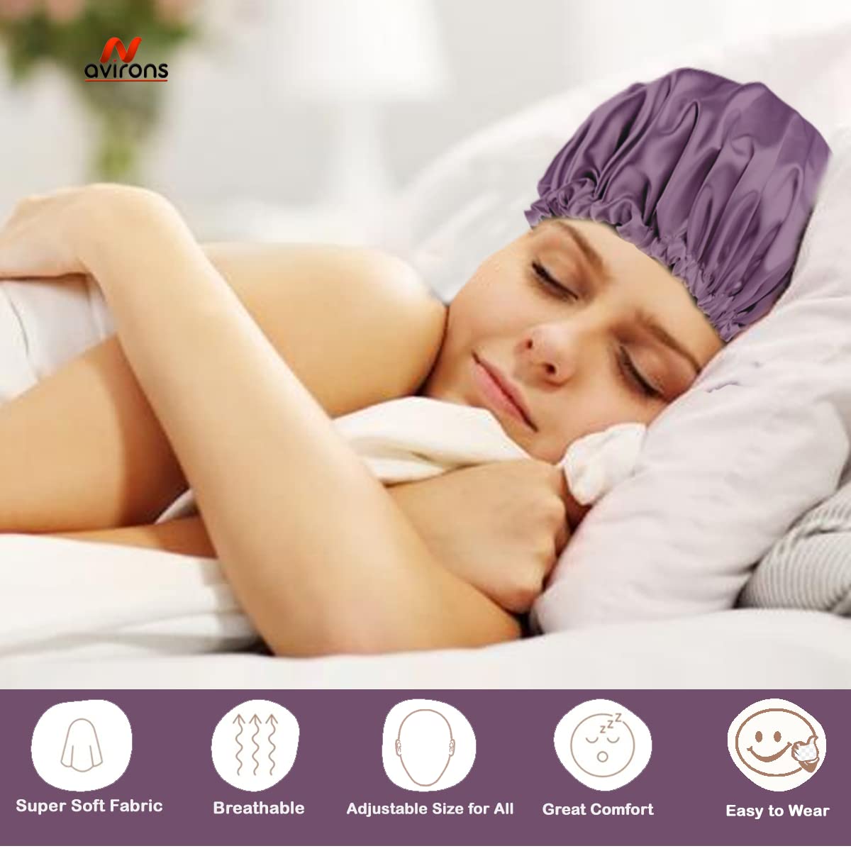 Avirons Silk Hair Bonnet with Sleep Mask | Double Layer Reversible Satin Sleeping Cap for Women & Men | Hair Protection for Curly, Natural, Braided Hair | Perfect for Nighttime, Travel & Home Use