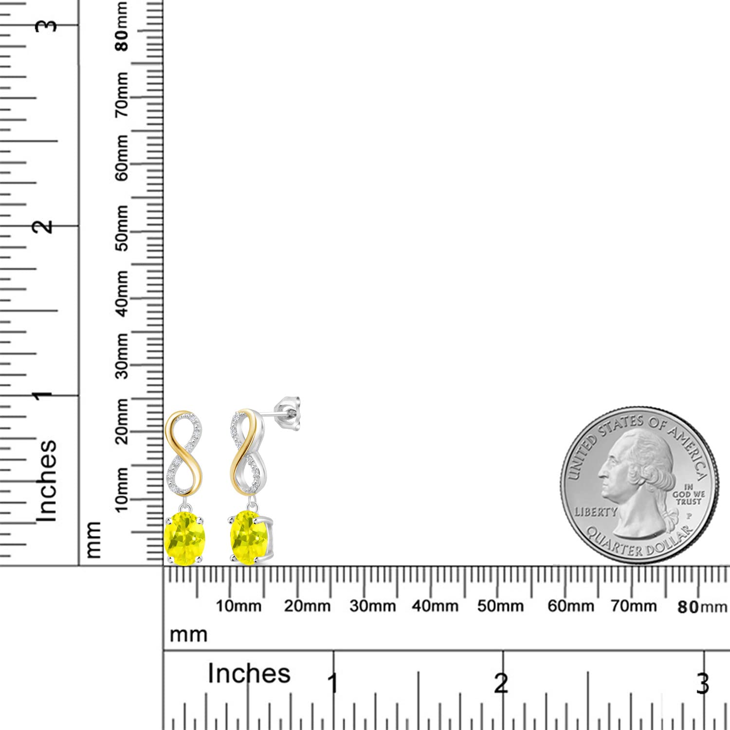 Gem Stone King 8X6MM Oval Cut Dangle Infinity Earrings for Women - 925 Silver & 10K Yellow Gold Birthstone Jewelry with Lab Grown Diamonds | Fine Jewelry Gifts for Mom, Wife, Her | Perfect for Birthdays, Anniversaries & Special Occasions