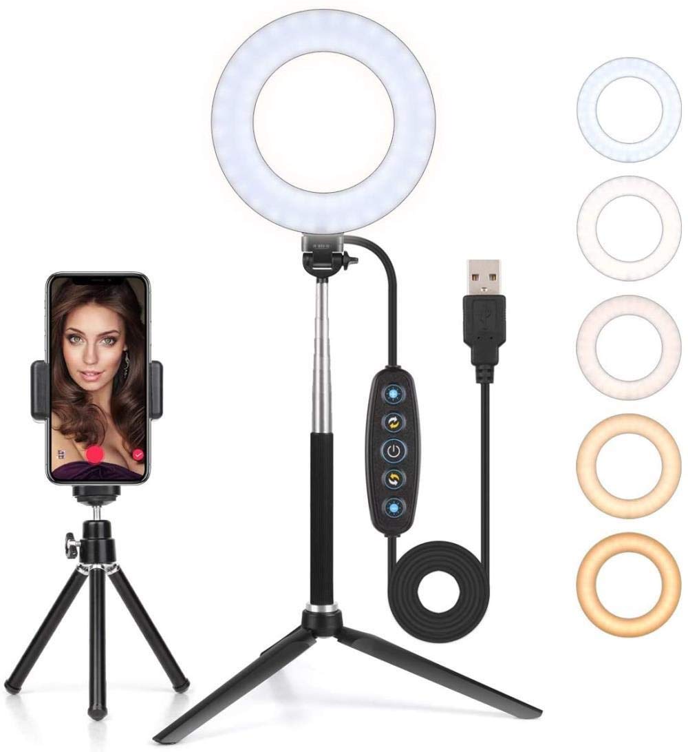 6 Inch Ring Light with Tripod - HD Portable Photography Lighting for Live Streaming, Selfies, TikTok Videos & YouTube Content Creation - Compatible with Mobile Phones & Desktop Use