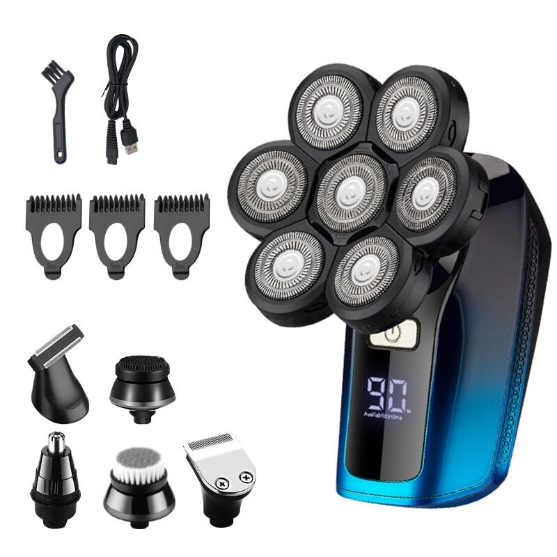 5-in-1 Rechargeable Electric Razor for Men - Waterproof Cordless Head Shaver & Beard Trimmer Kit with LED Display | Perfect for Home, Travel & Professional Barber Use