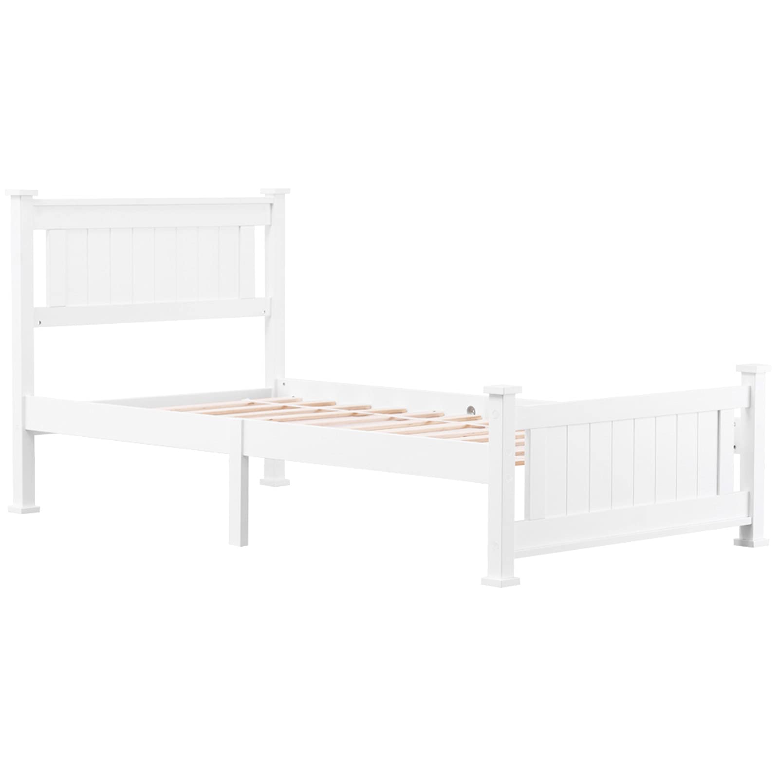Modern White Twin Wood Bed Frame - Vertical Design for Small Spaces | Perfect for Kids Rooms, Guest Bedrooms & Studio Apartments