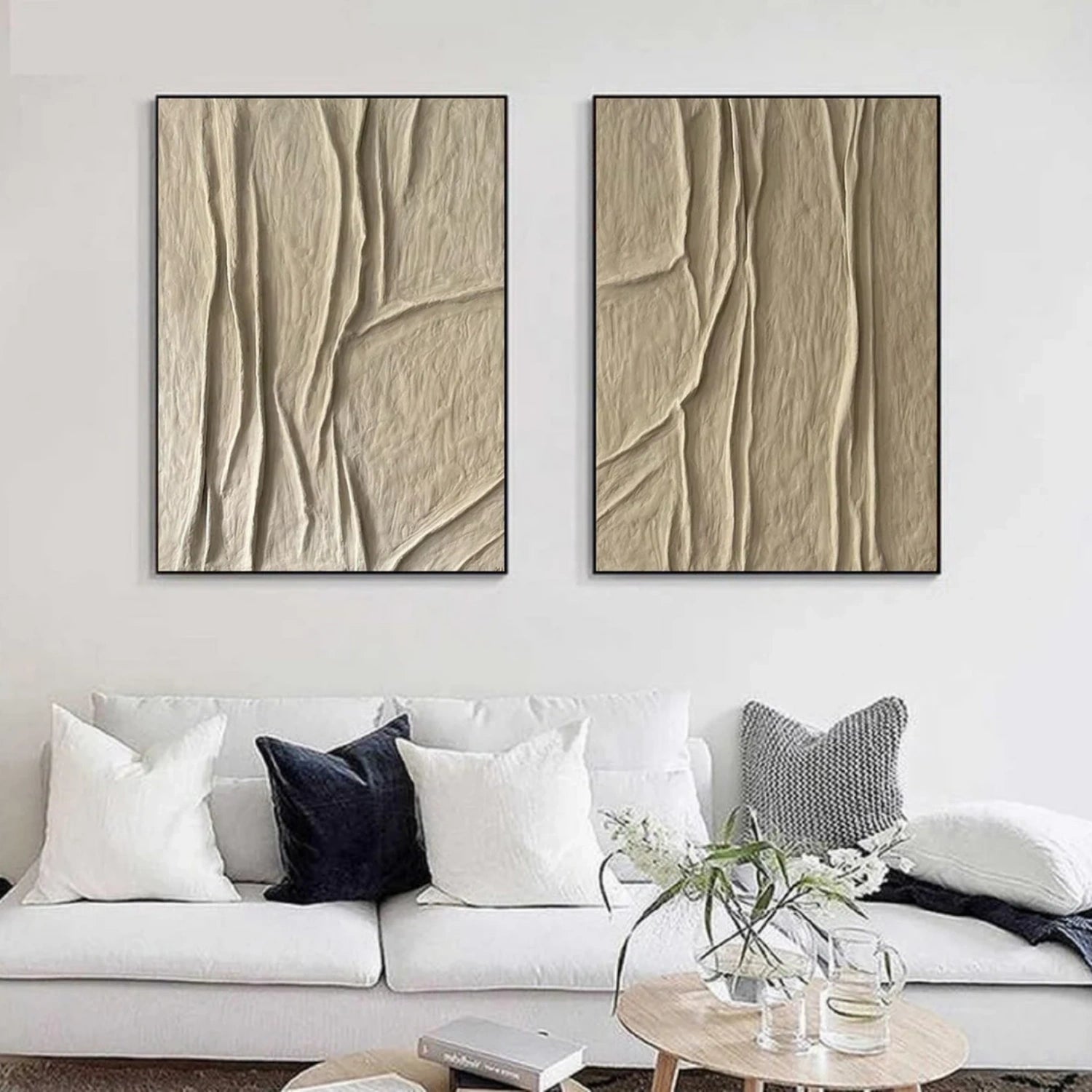 Abstract Beige & Brown Wall Art Set of 2 - Modern Canvas Paintings for Living Room, Bedroom & Office Decor #BB134