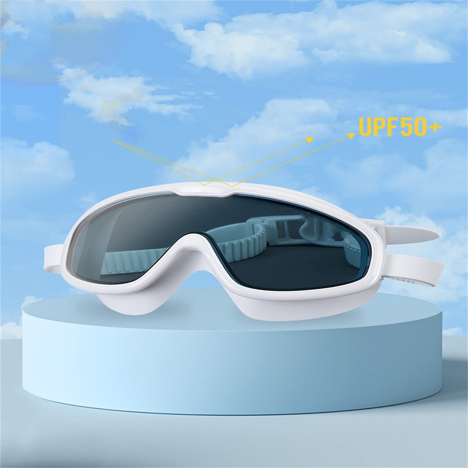 **Waterproof Anti-Fog Swimming Goggles with UV Protection – Large Frame Swim Glasses for Adults & Kids – Ideal for Pool, Beach & Open Water Swimming (Color: Blue)**