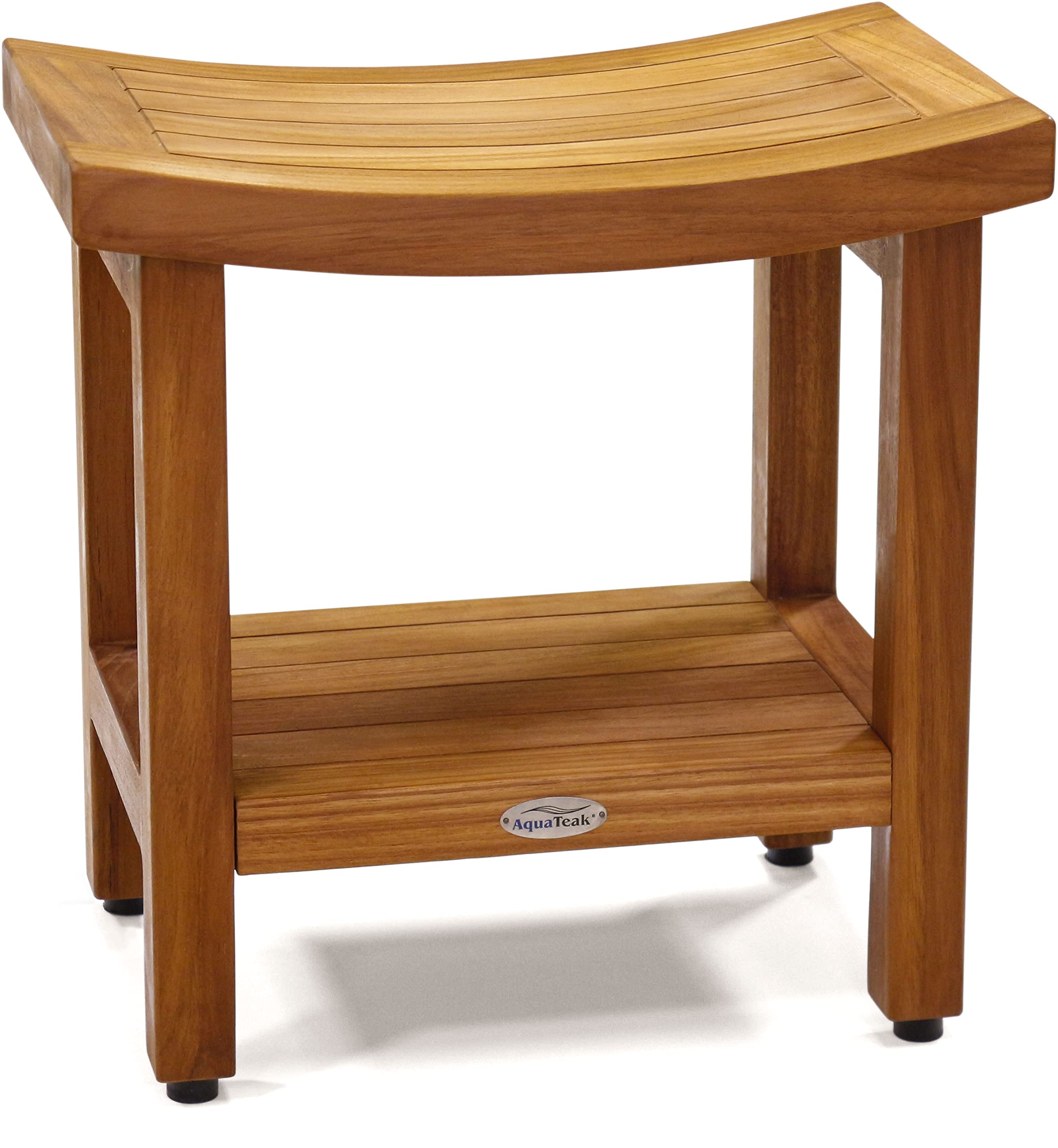 AquaTeak Patented 18-Inch Teak Shower Bench with Shelf | Waterproof Bath Seat for Spa, Sauna & Bathroom | Non-Slip Shower Stool for Elderly & Disabled
