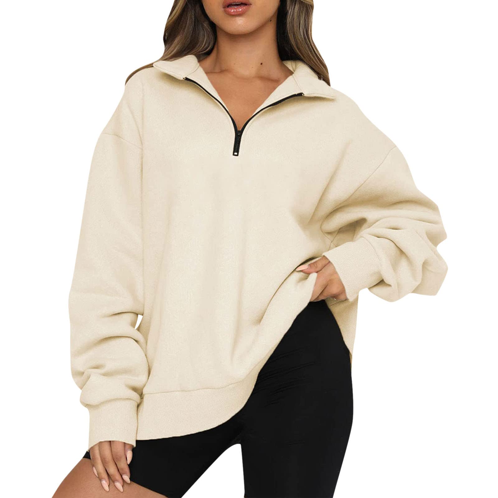 ORT Women's Oversized Half Zip Pullover Sweatshirt | Long Sleeve Quarter Zip Hoodie | Y2K Fashion for Teen Girls | Perfect for Fall Layering & Casual Outfits