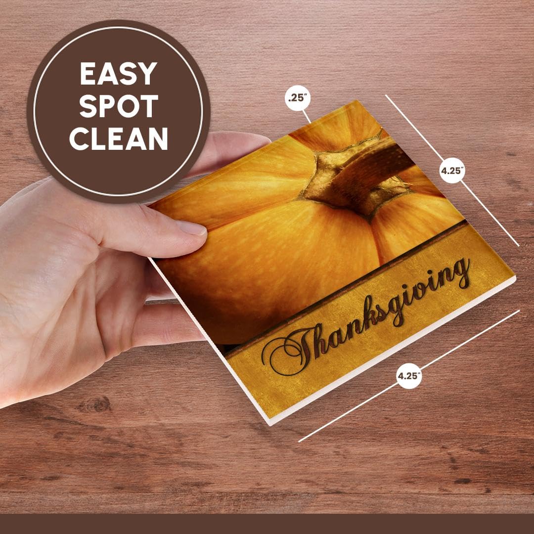 3D Rose Thanksgiving Pumpkin Gold Ceramic Tile Coasters - Set of 4 - Elegant Fall Decor for Home, Office, or Party Use