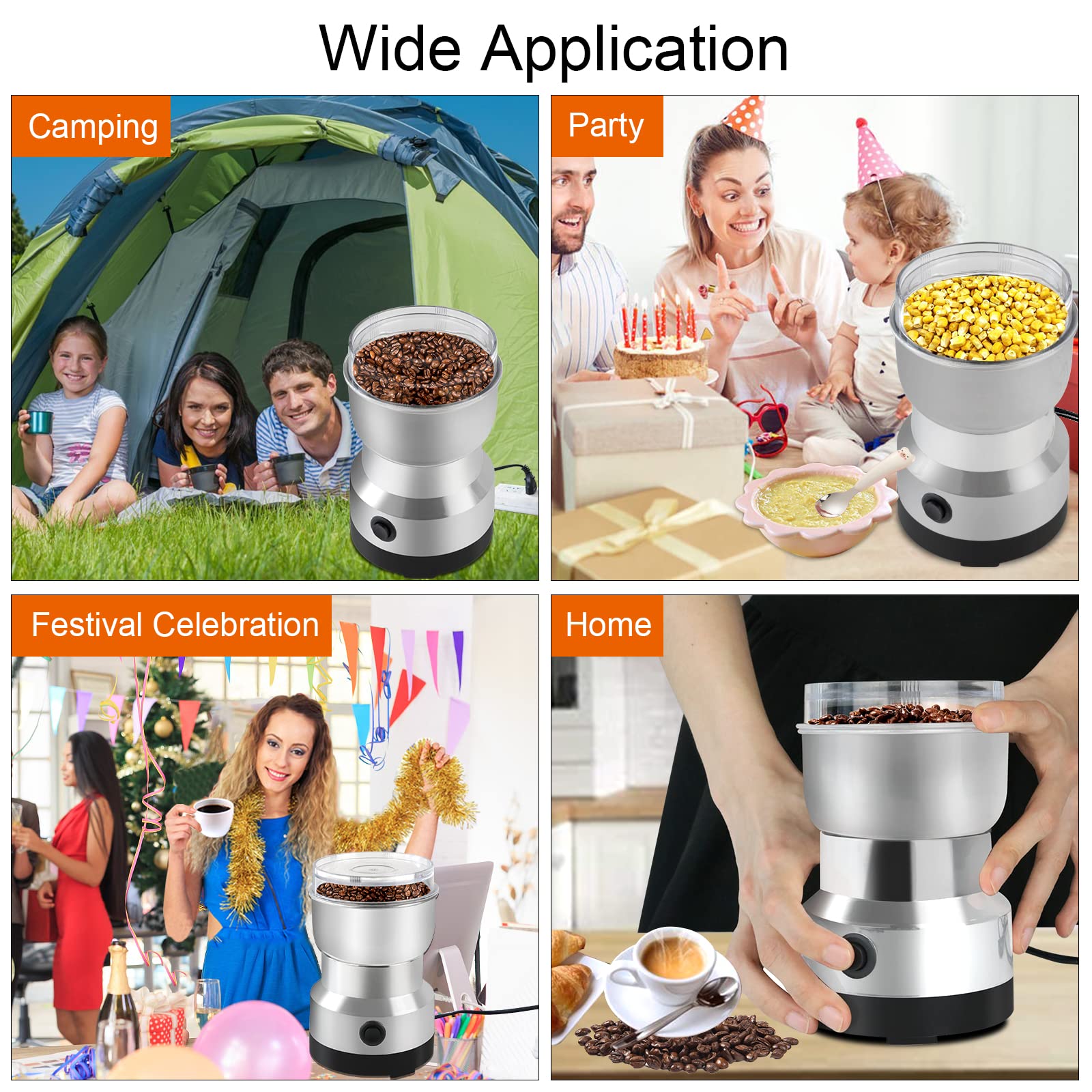 Premium Electric Coffee Grinder 200W - Mini Spice Grinder with 300ml Capacity & Stainless Steel Blades - Perfect for Coffee Beans, Nuts, Herbs & Spices - Ideal for Home Kitchens, Coffee Shops & Camping Use