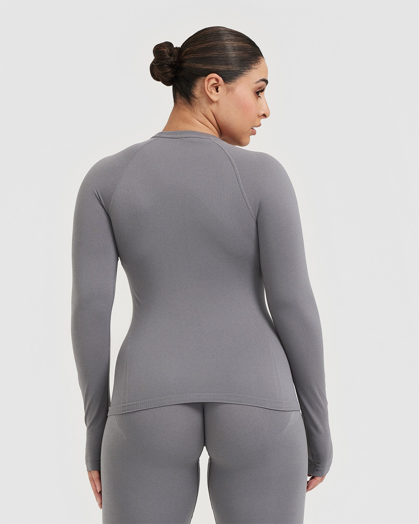 Seamless Fitted Long Sleeve Top for Women - Soft Stretch Comfort, Ash Grey | Perfect for Yoga, Workout & Casual Wear