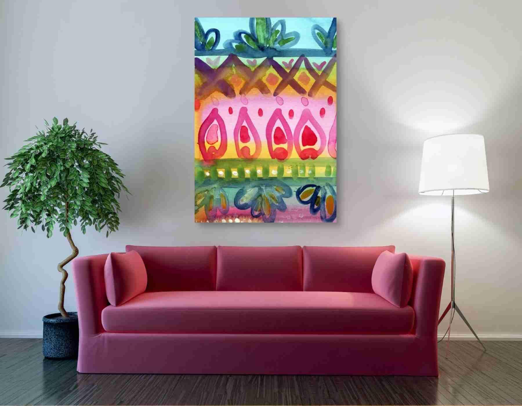 Linda Woods 'Fiesta IV' 40x60 Inch Canvas Wall Art - Modern Abstract Painting for Living Room, Bedroom & Office Decor