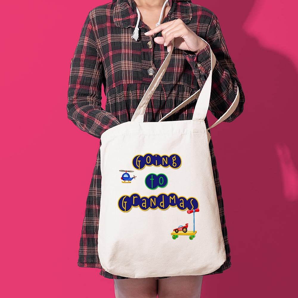 Natural Canvas Tote Bag - Reusable Shopping Bag with 'Boy Going To Grandma's' Design | Eco-Friendly Grocery Bag, Beach Tote & Daily Carry-All