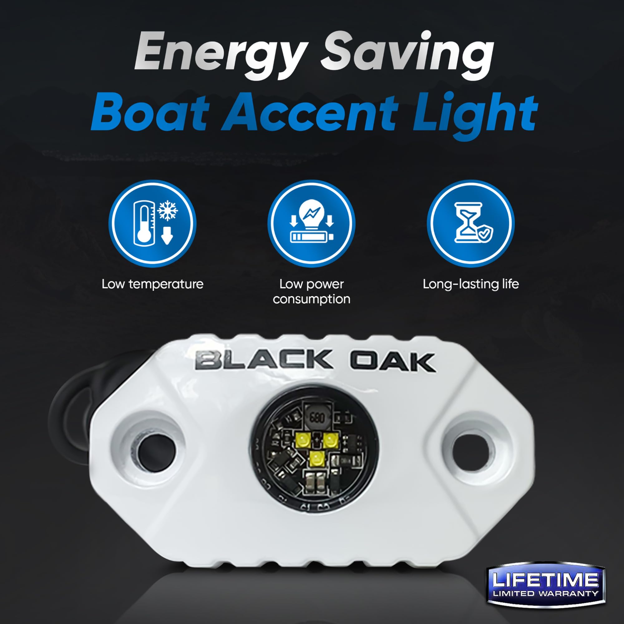 Black Oak LED Marine Boat Lights - Dimmable White LED Deck & Courtesy Lights for Fishing, Pontoon, Kayak, Yacht, Sailboat | Perfect for Night Fishing, Safety Lighting & Marine Ambiance