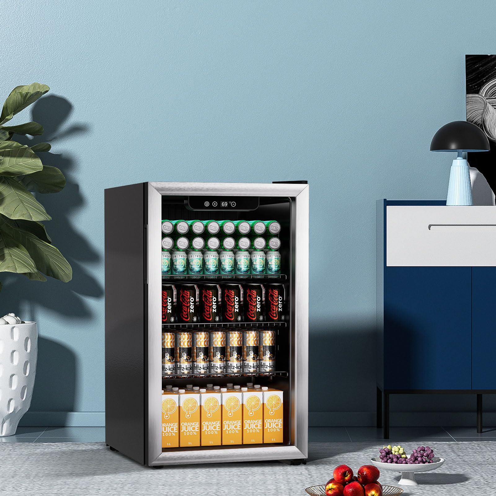 3.0 Cu.ft Beverage Refrigerator Cooler - 105 Can Capacity Mini Fridge with Reversible Glass Door & Digital Temperature Control for Beer, Wine, Soda - Adjustable Shelves for Office, Bar, Home, or Dorm Room Use