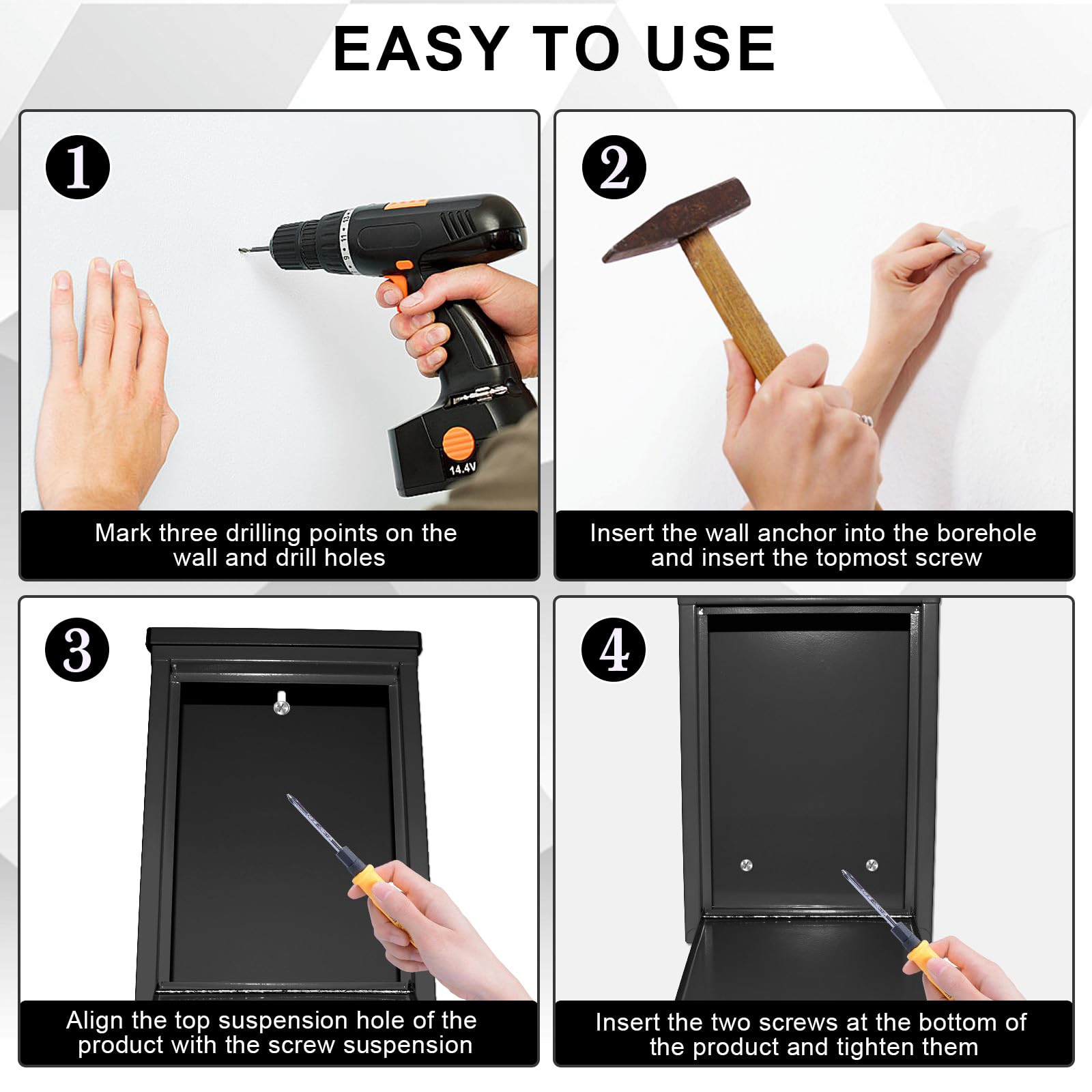 Secure Locking Metal Suggestion Box with Key - 10.2×5.6×2.8 Inch Wall Mount Drop Box for Donations, Ballots & Confidential Mail - Durable Collection Mailbox for Home, Office & Outdoor Use (Black) - Perfect for Community Centers, Voting Stations & Anonymous Feedback Collection