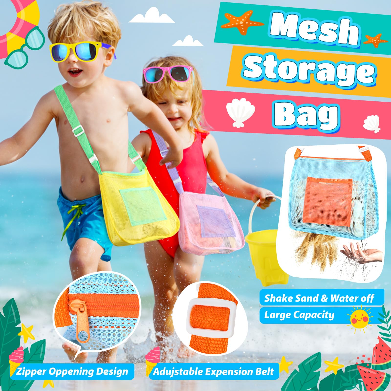 Beach Toys for Kids 3-10 - Sand Bucket, Sunglasses & Castle Set for Beach Fun