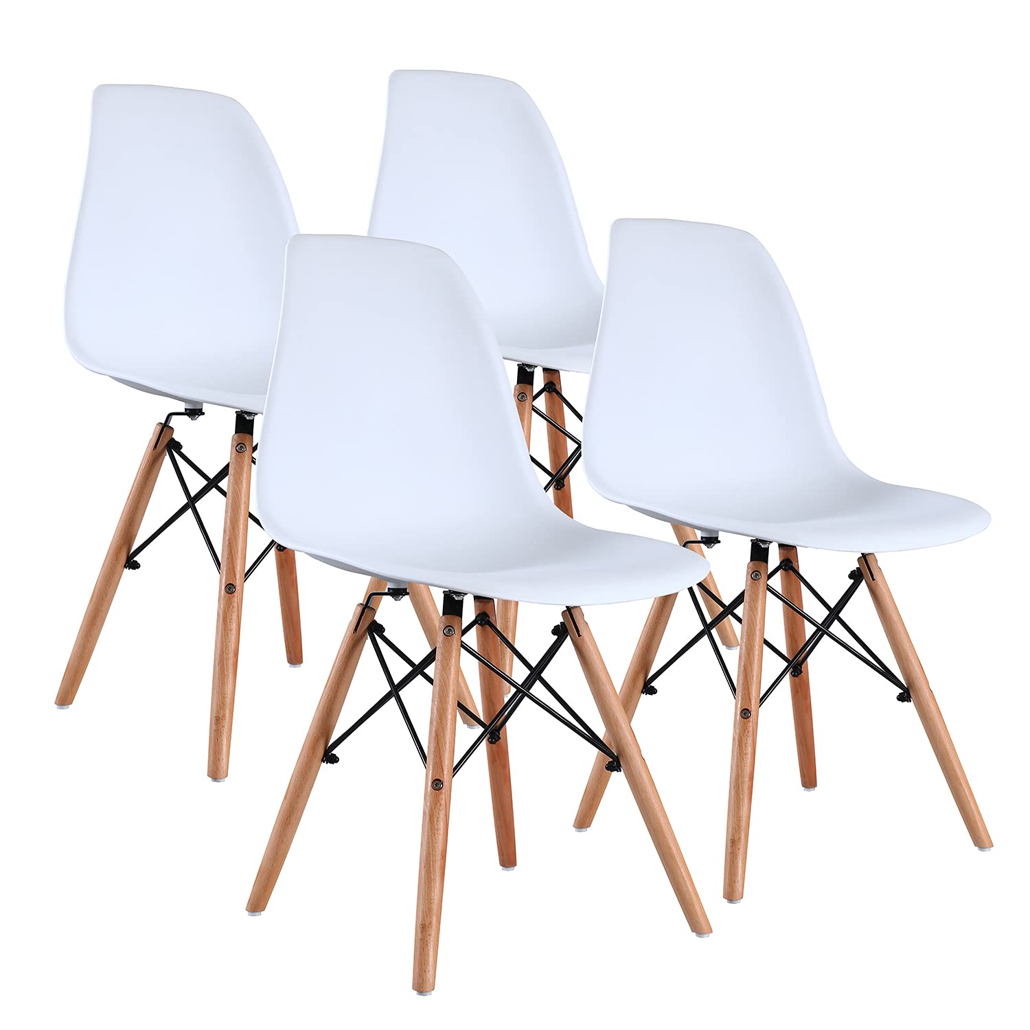 Amazon Basics Modern Dining Chairs Set of 4 - White Shell Design with Wooden Legs for Kitchen, Dining Room & Living Room - 18.11