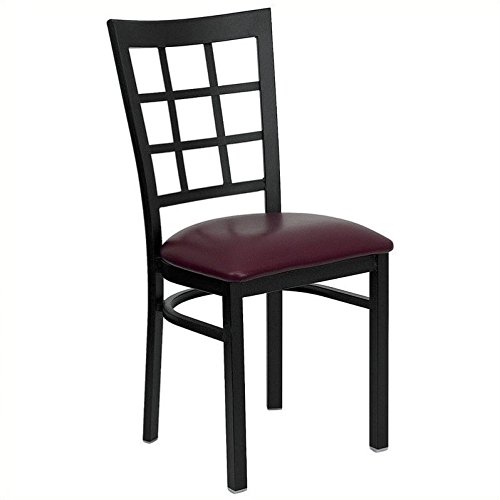 BOWERY HILL Black Window Back Dining Chair in Burgundy - Modern Velvet Upholstered Accent Chair for Dining Room, Kitchen, or Office - Comfortable & Stylish Seating for Home Decor